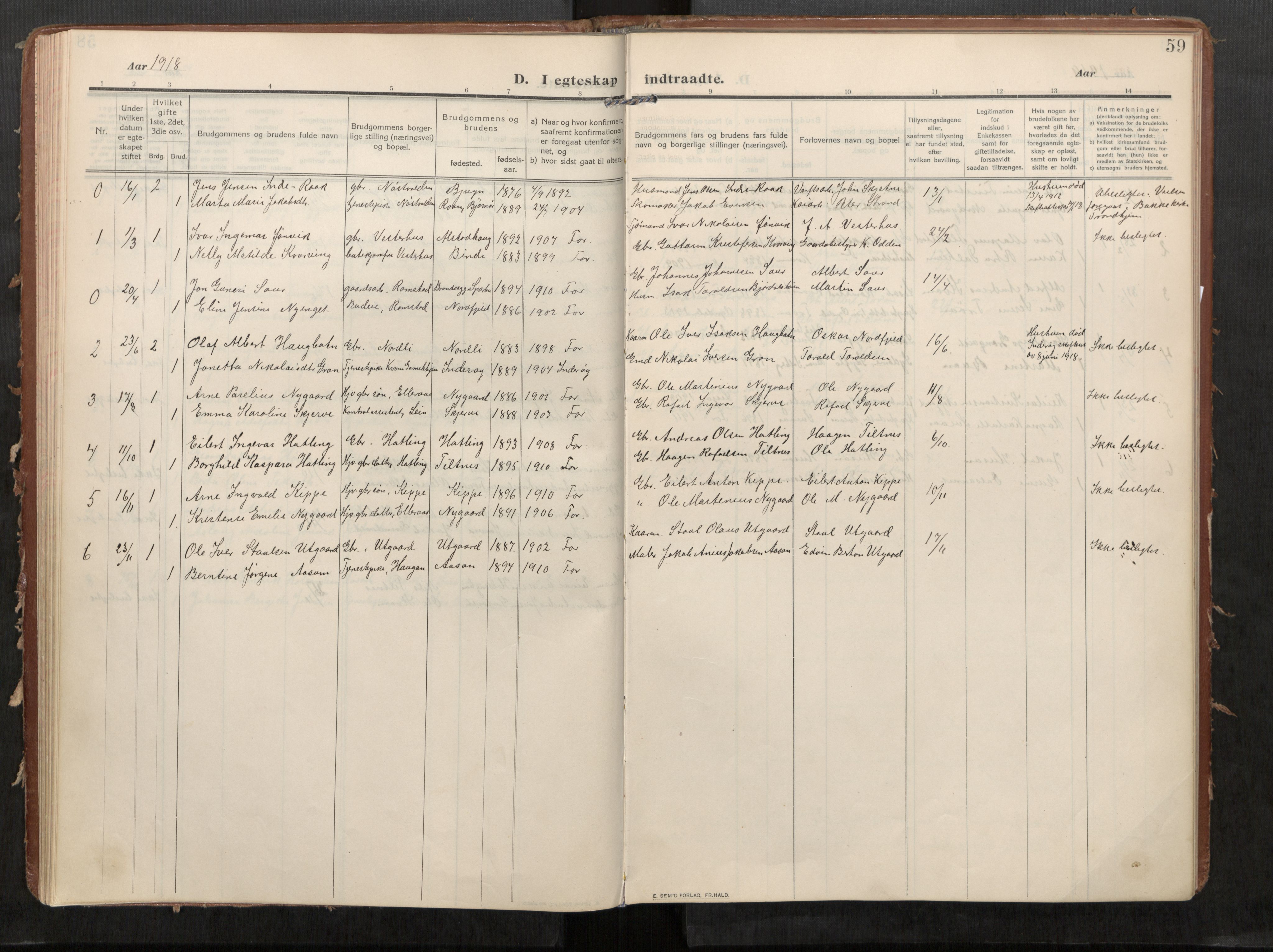 Stod sokneprestkontor, SAT/A-1164/1/I/I1/I1a/L0002: Ministerialbok nr. 2, 1909-1922, s. 59