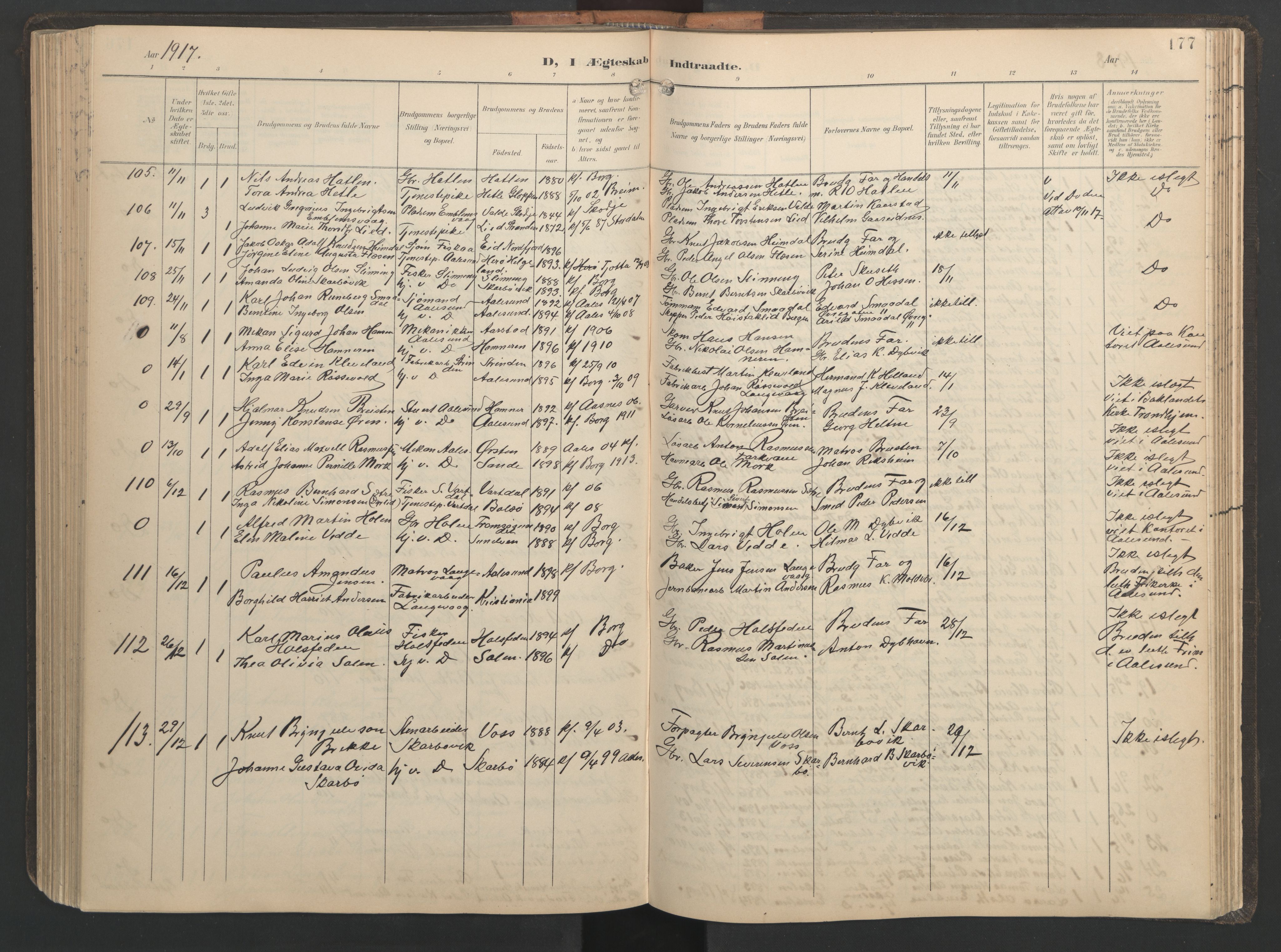 Ministerialprotokoller, klokkerbøker og fødselsregistre - Møre og Romsdal, AV/SAT-A-1454/528/L0433: Klokkerbok nr. 528C14, 1899-1922, s. 177