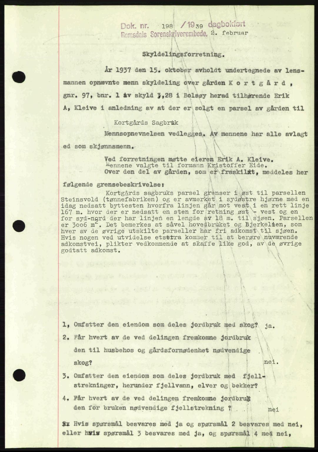 Romsdal sorenskriveri, AV/SAT-A-4149/1/2/2C: Pantebok nr. A6, 1938-1939, Dagboknr: 198/1939