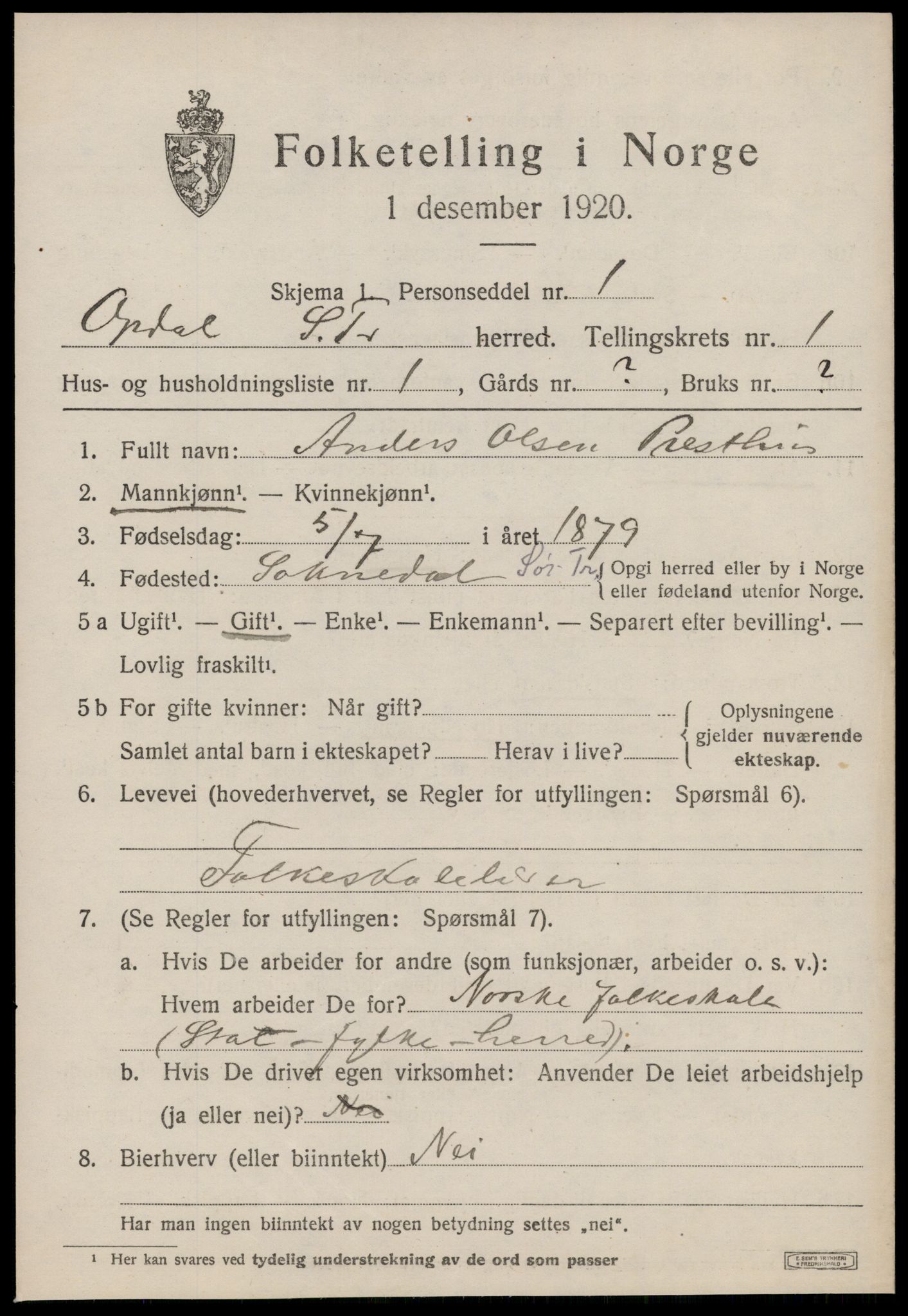 SAT, Folketelling 1920 for 1634 Oppdal herred, 1920, s. 1571