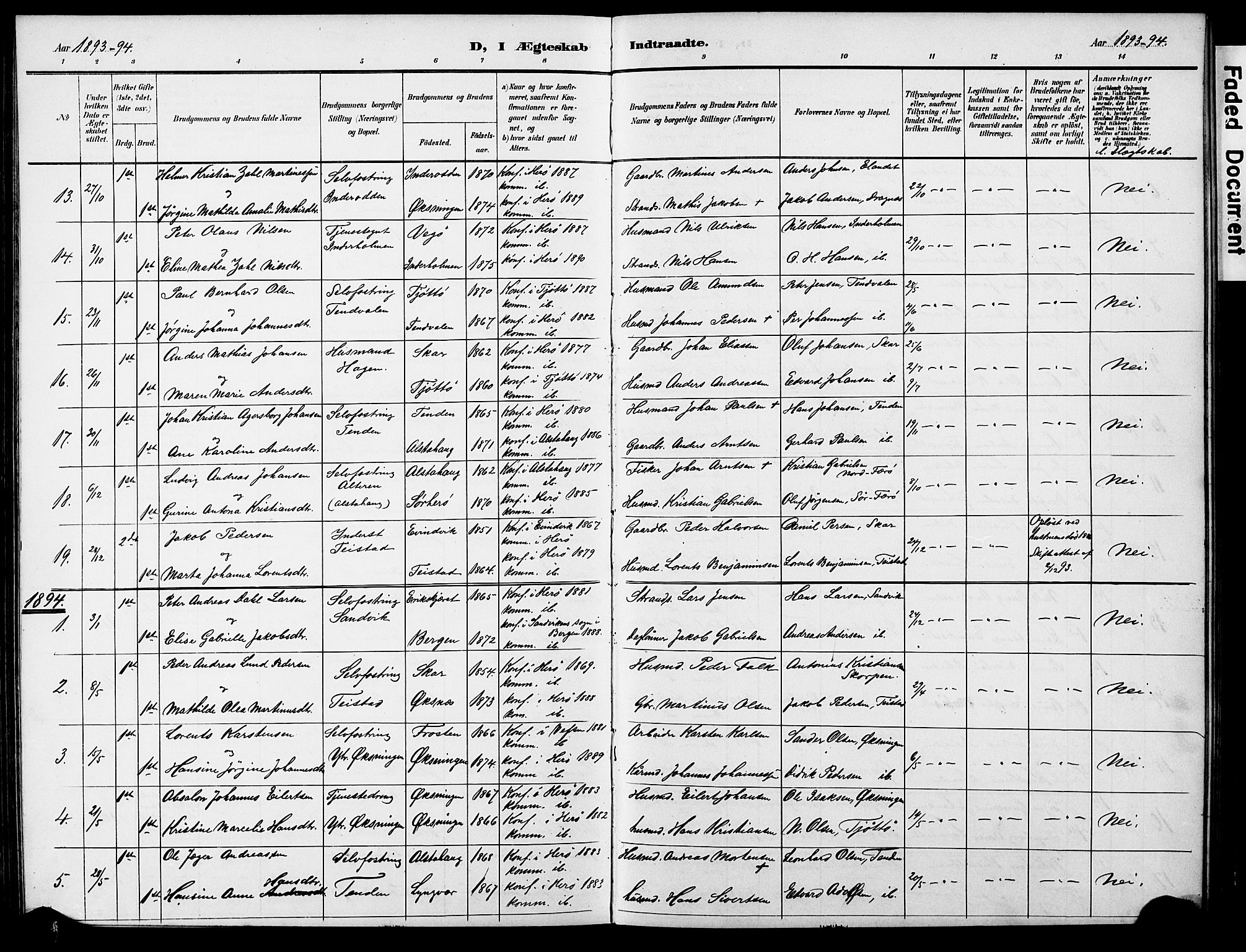 Ministerialprotokoller, klokkerbøker og fødselsregistre - Nordland, AV/SAT-A-1459/834/L0514: Klokkerbok nr. 834C05, 1893-1901