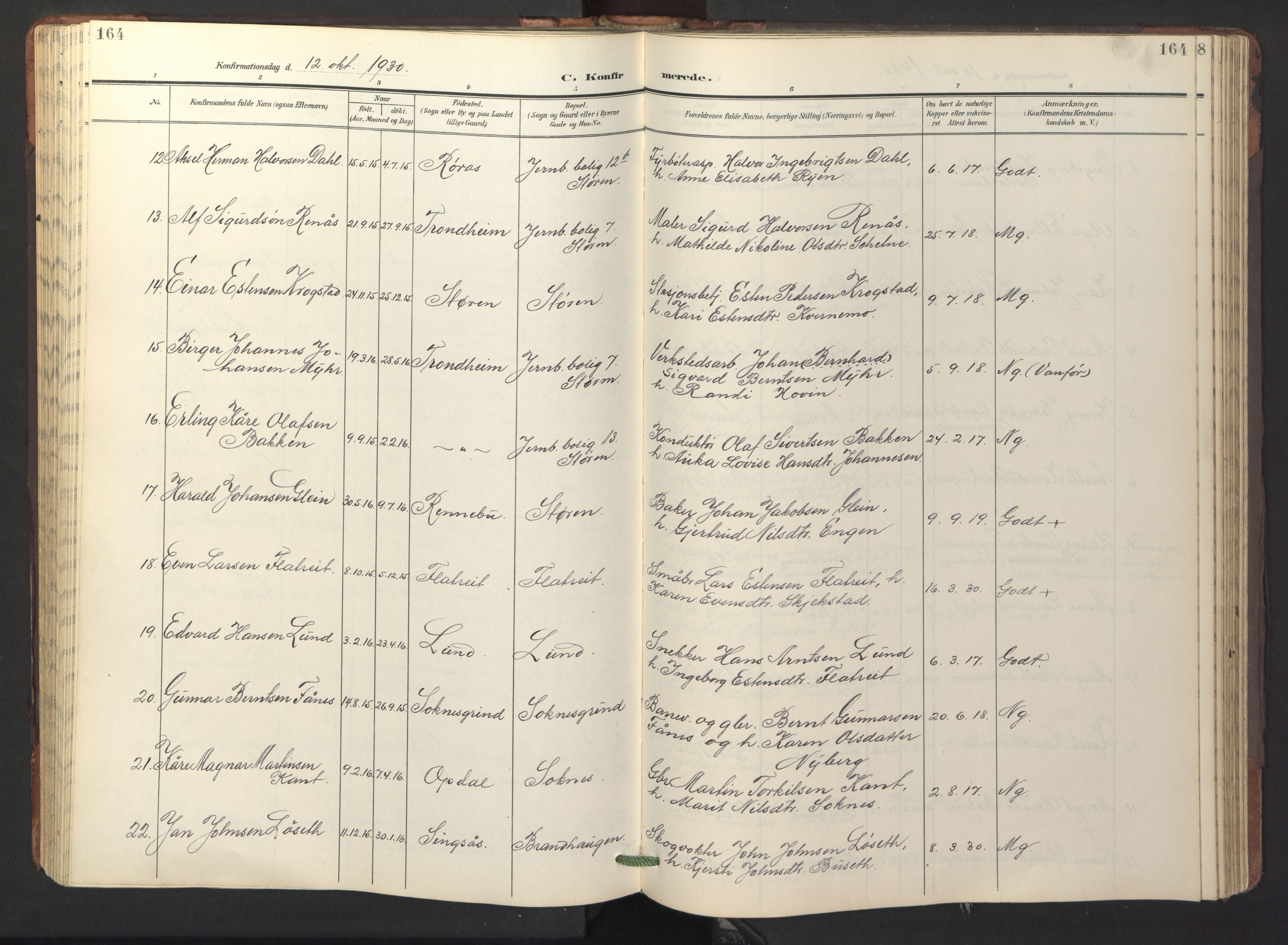 Ministerialprotokoller, klokkerbøker og fødselsregistre - Sør-Trøndelag, SAT/A-1456/687/L1019: Klokkerbok nr. 687C03, 1904-1931, s. 164