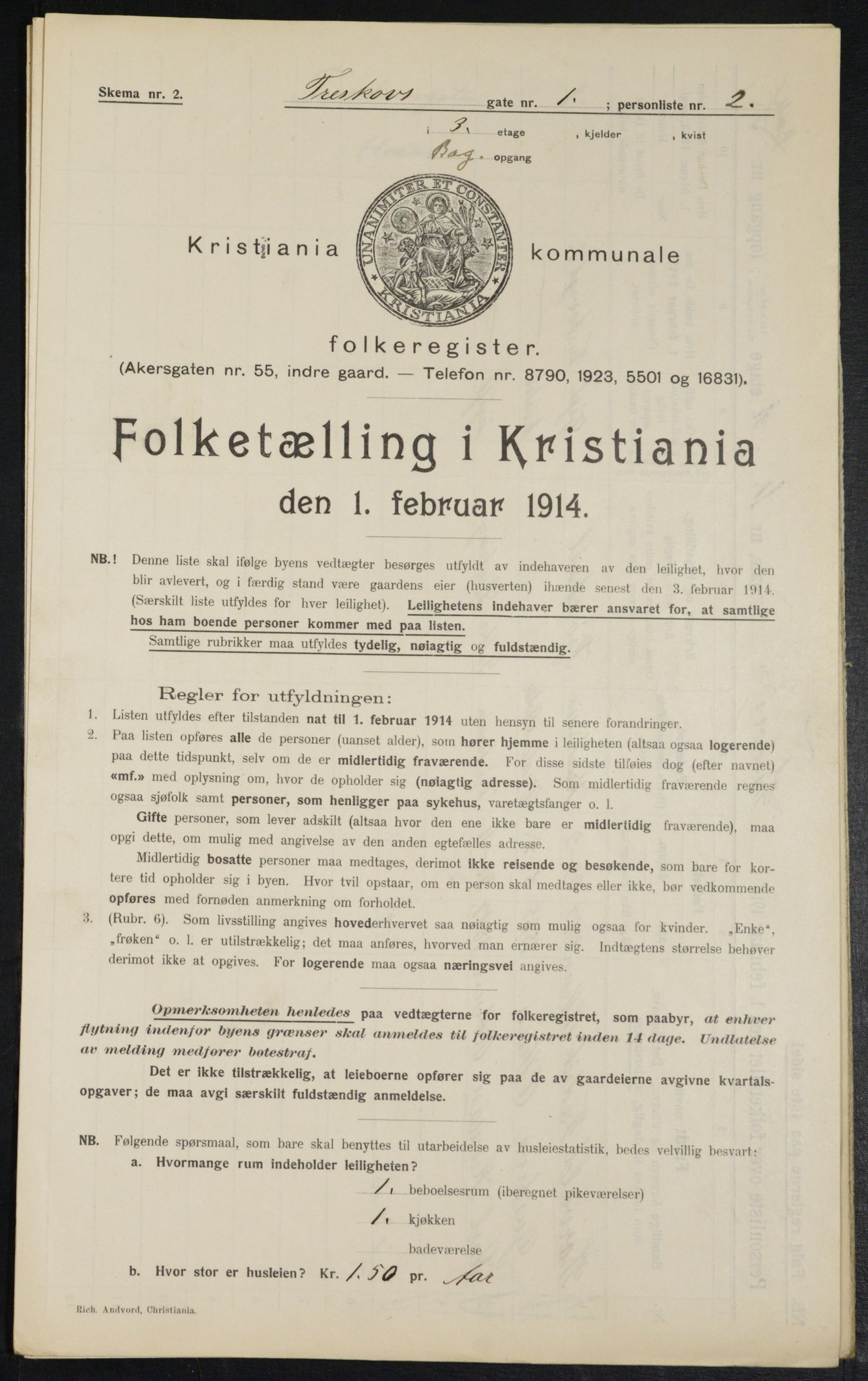 OBA, Kommunal folketelling 1.2.1914 for Kristiania, 1914, s. 116390