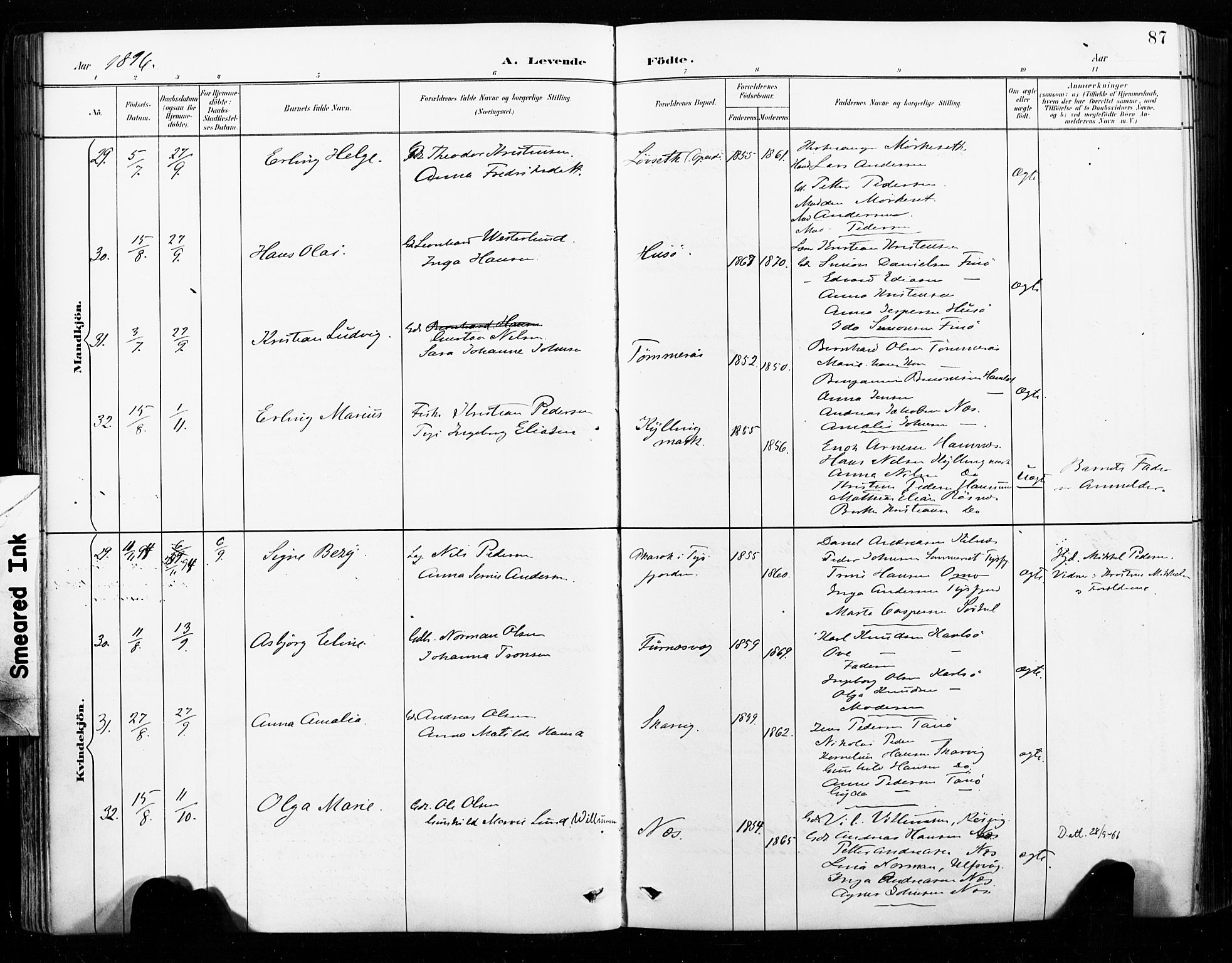 Ministerialprotokoller, klokkerbøker og fødselsregistre - Nordland, AV/SAT-A-1459/859/L0847: Ministerialbok nr. 859A07, 1890-1899, s. 87