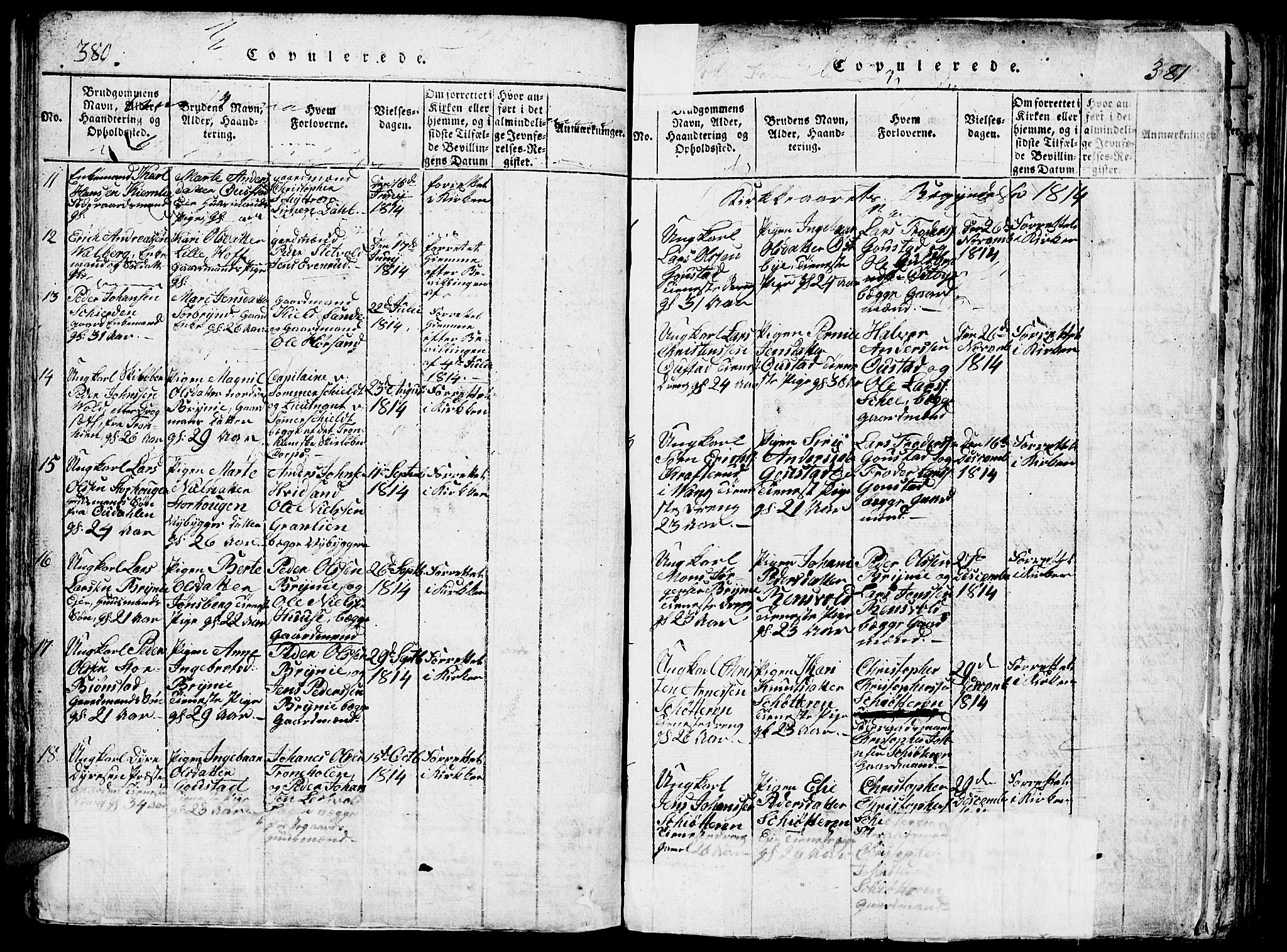 Romedal prestekontor, AV/SAH-PREST-004/L/L0005: Klokkerbok nr. 5, 1814-1829, s. 380-381