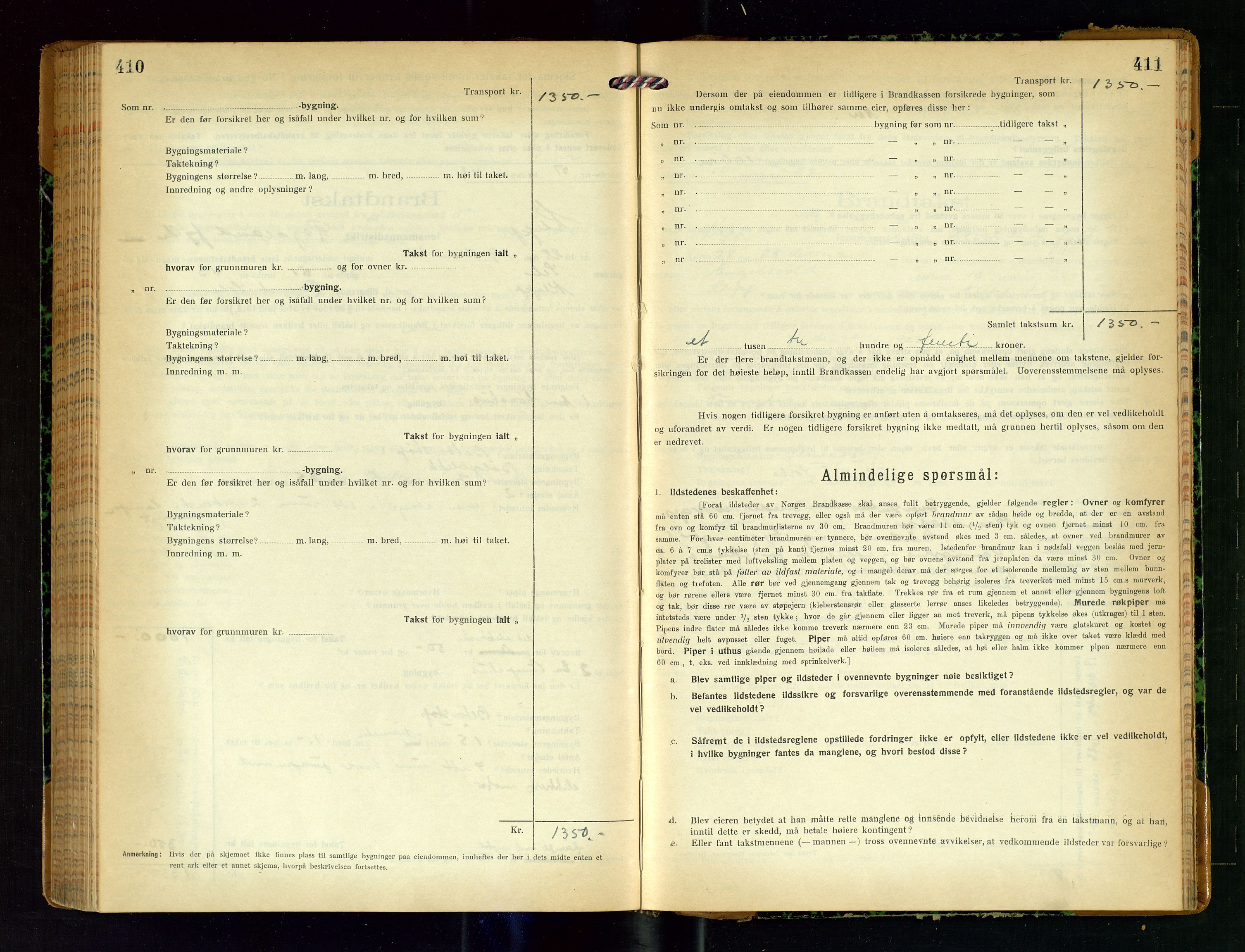 Klepp lensmannskontor, SAST/A-100163/Goc/L0011: "Brandtakstprotokoll" m/register, 1924-1929, s. 410-411