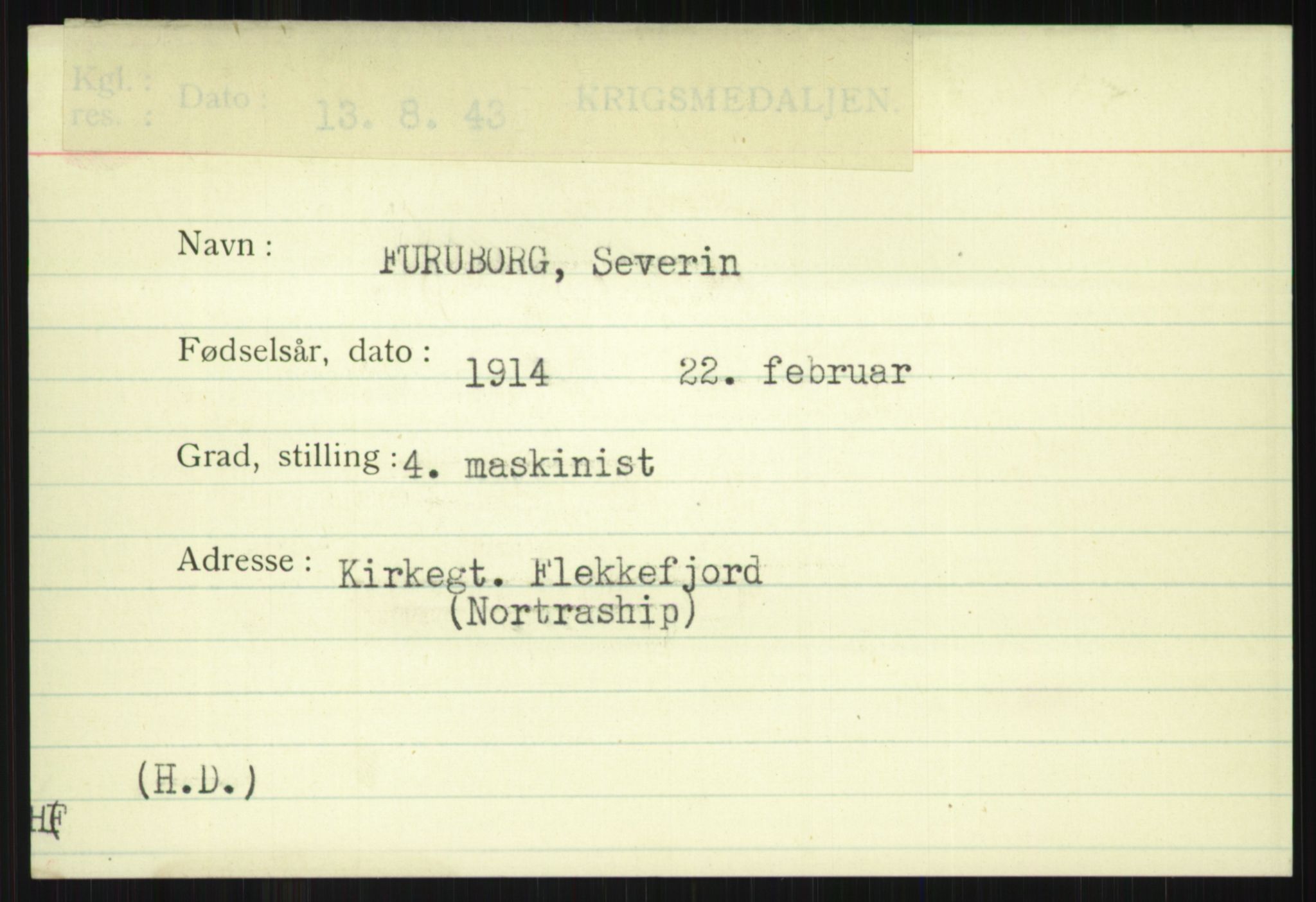 Direktoratet for sjømenn, AV/RA-S-3545/G/Gi/L0005: Kartotek over krigsdekorasjoner tildelt nordmenn under krigen, 1940-1945, s. 649