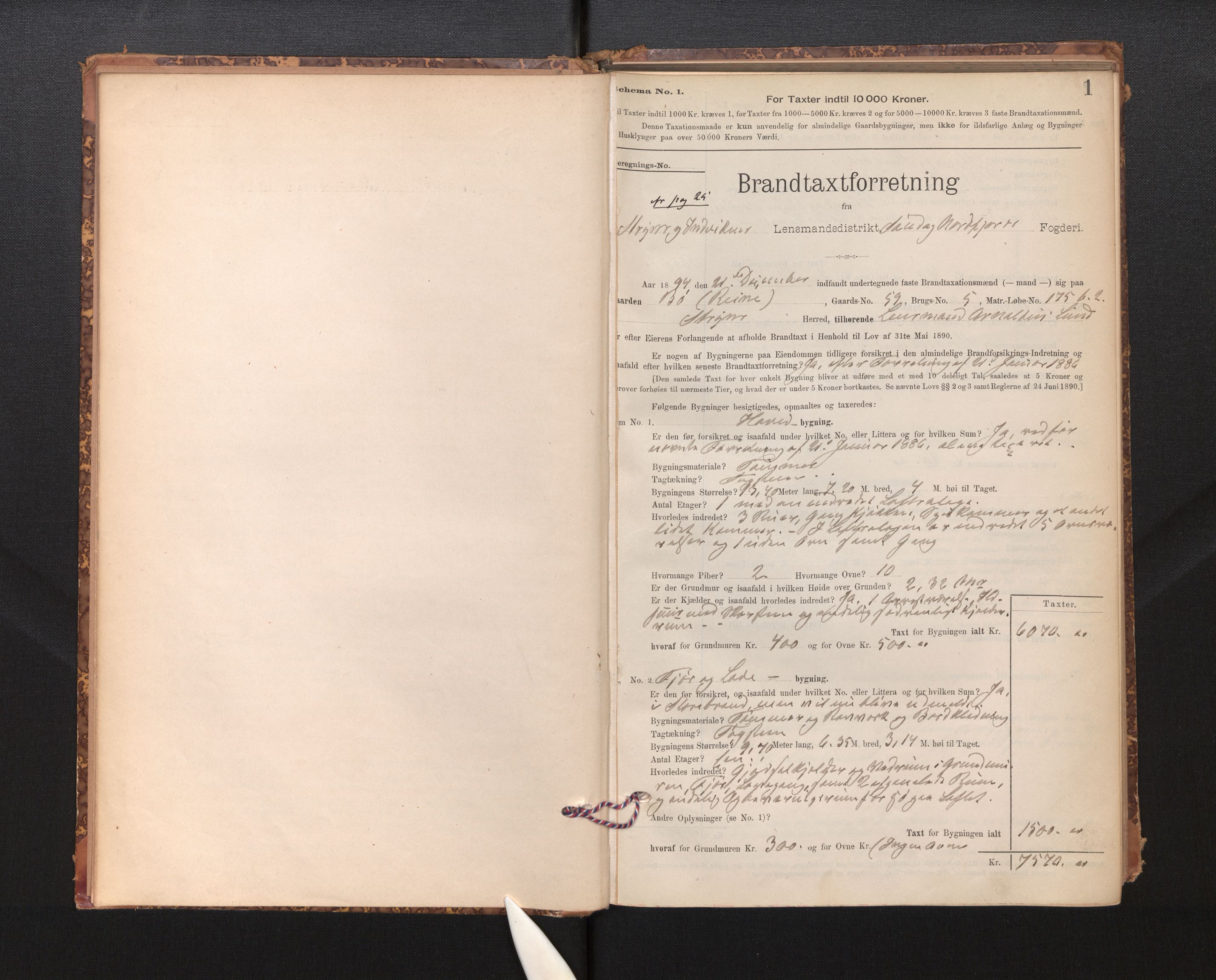 Lensmannen i Stryn og Innvik, SAB/A-30201/0012/L0002: Branntakstprotokoll, skjematakst, 1894-1942, s. 1