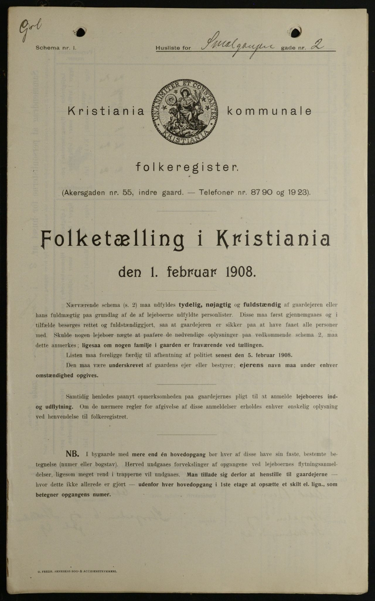 OBA, Kommunal folketelling 1.2.1908 for Kristiania kjøpstad, 1908, s. 87308