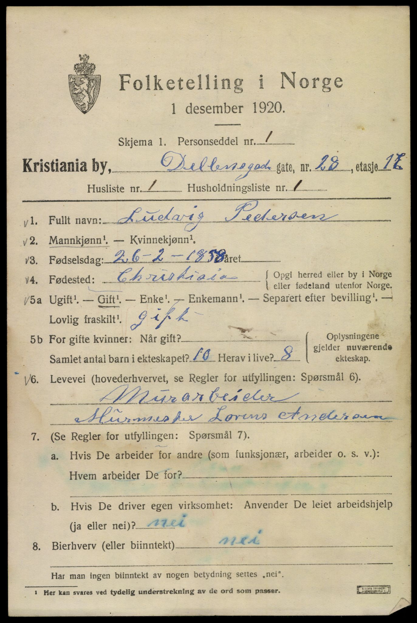 SAO, Folketelling 1920 for 0301 Kristiania kjøpstad, 1920, s. 205359