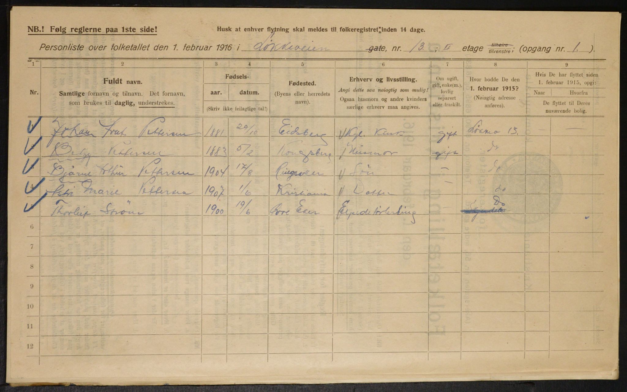 OBA, Kommunal folketelling 1.2.1916 for Kristiania, 1916, s. 60085