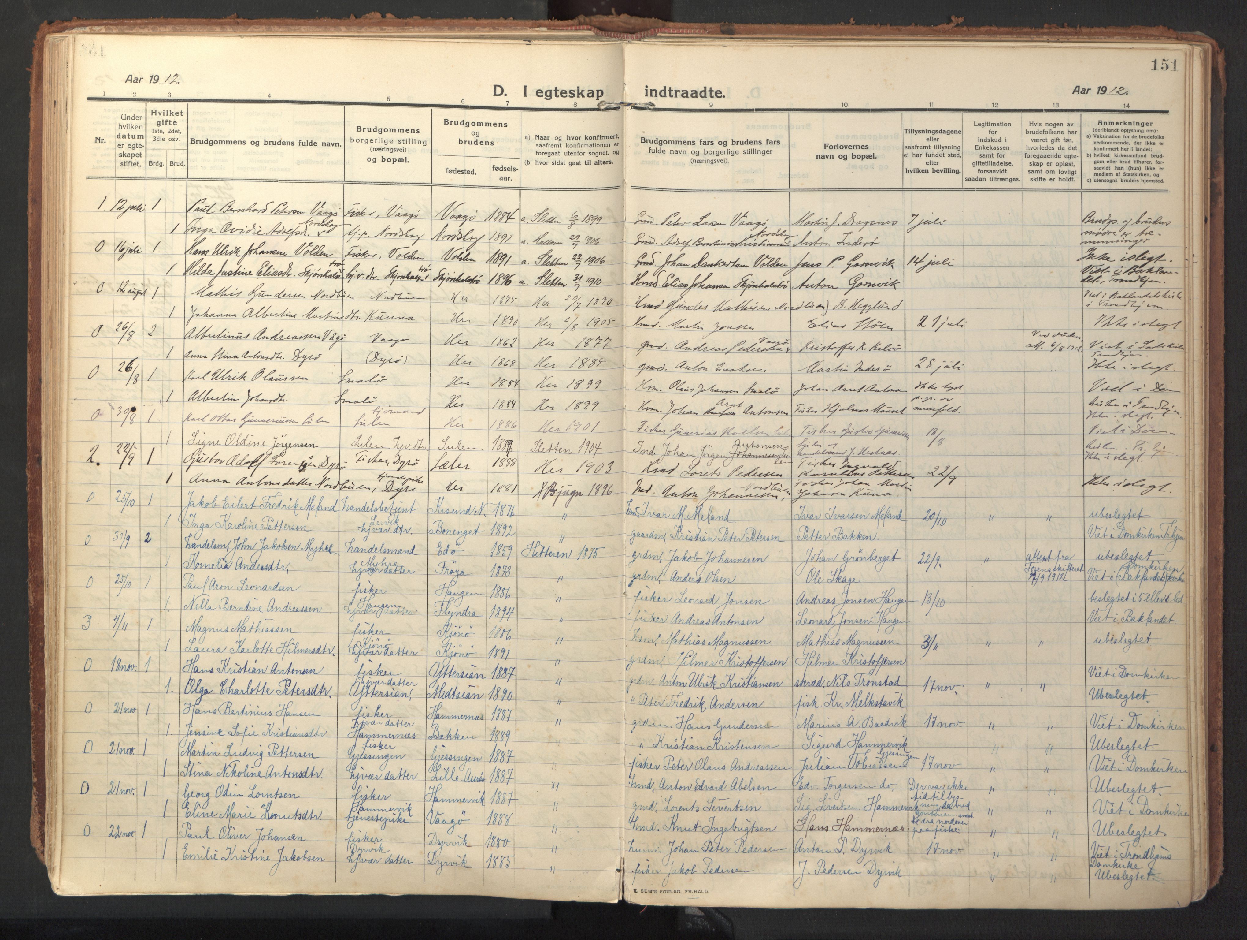 Ministerialprotokoller, klokkerbøker og fødselsregistre - Sør-Trøndelag, SAT/A-1456/640/L0581: Ministerialbok nr. 640A06, 1910-1924, s. 151