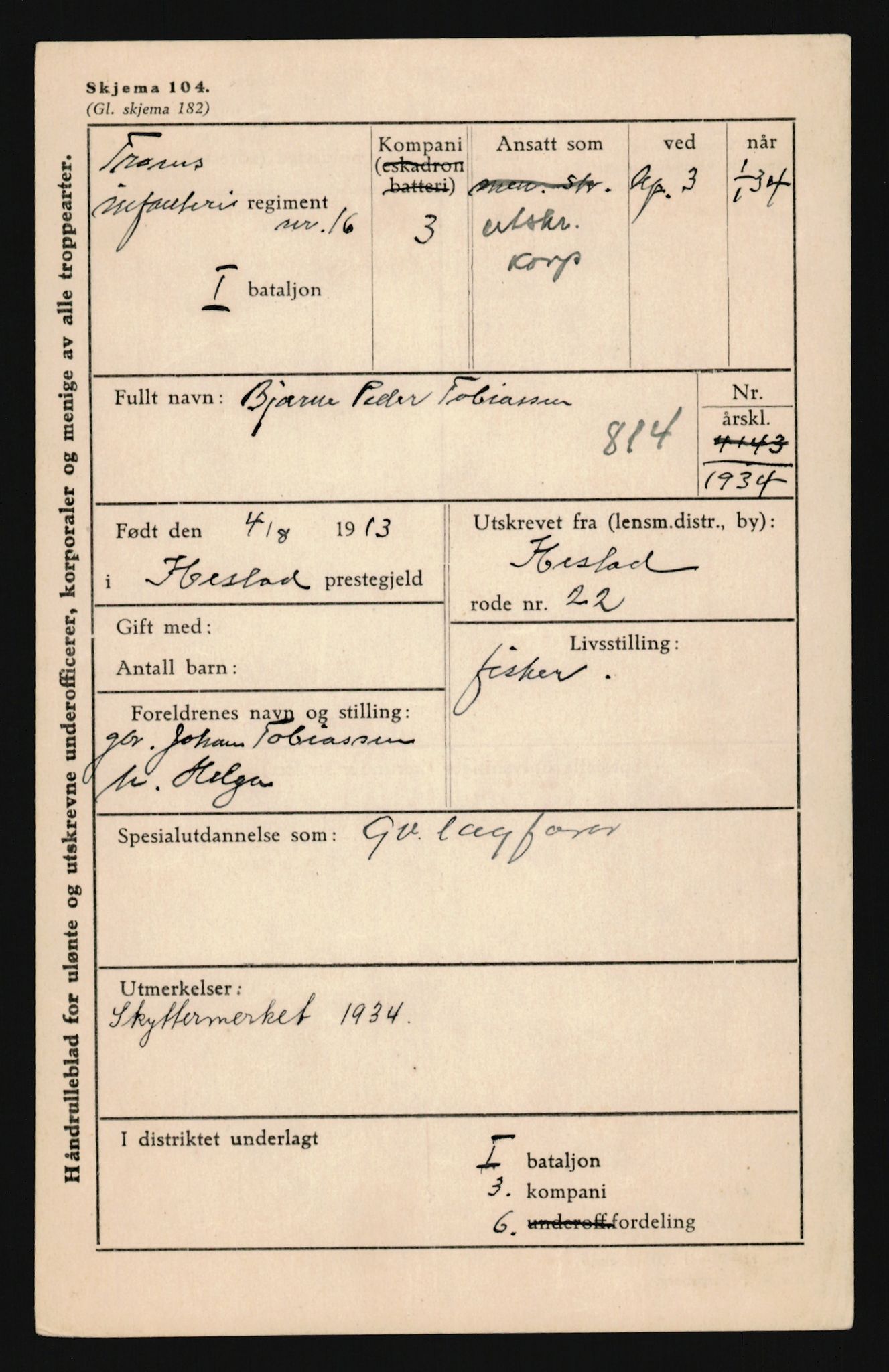 Forsvaret, Troms infanteriregiment nr. 16, AV/RA-RAFA-3146/P/Pa/L0018: Rulleblad for regimentets menige mannskaper, årsklasse 1934, 1934, s. 1219