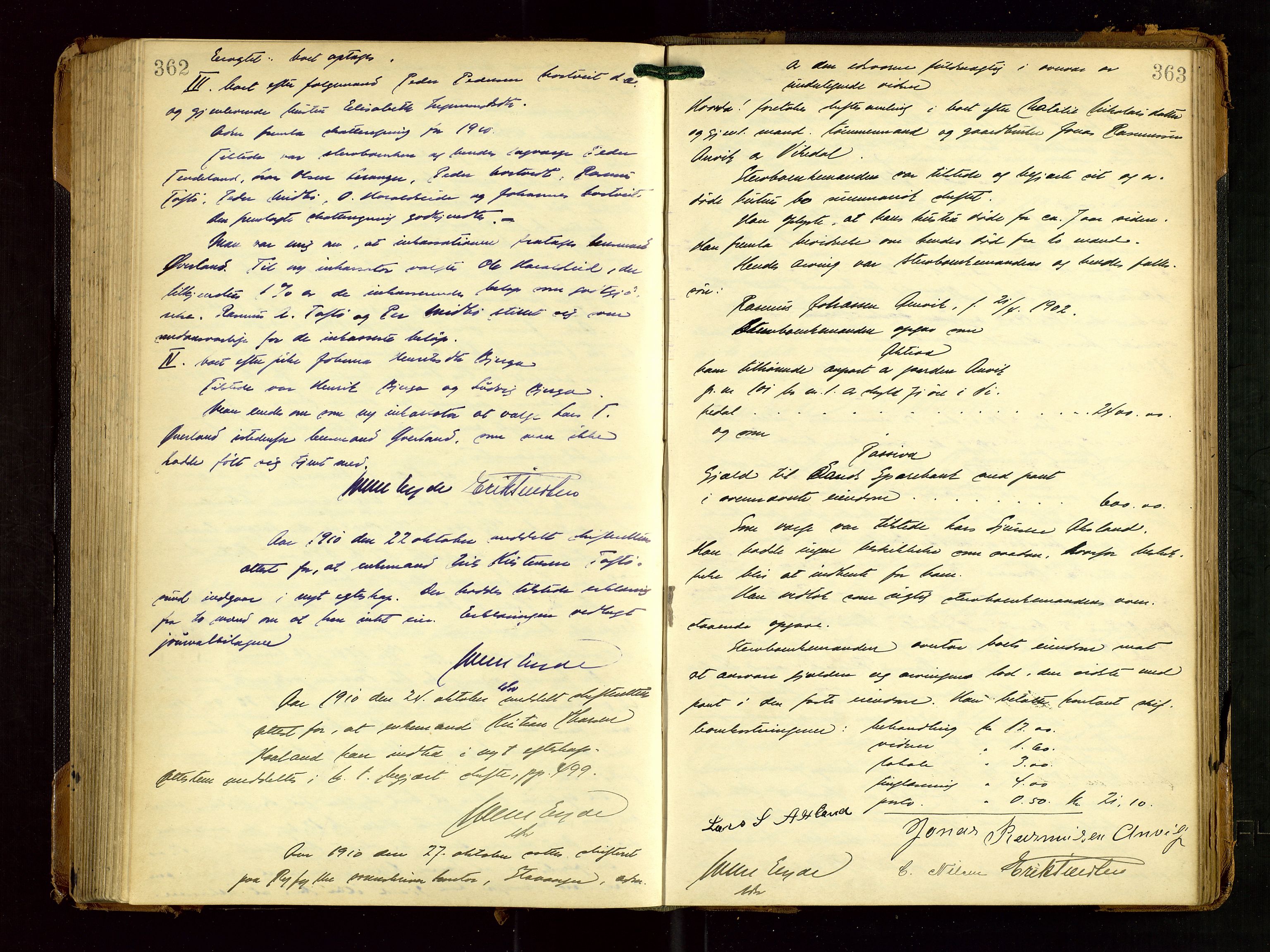 Ryfylke tingrett, AV/SAST-A-100055/001/IV/IVF/L0016: Skifteforhandlingsprotokoll, 1906-1915, s. 362-363