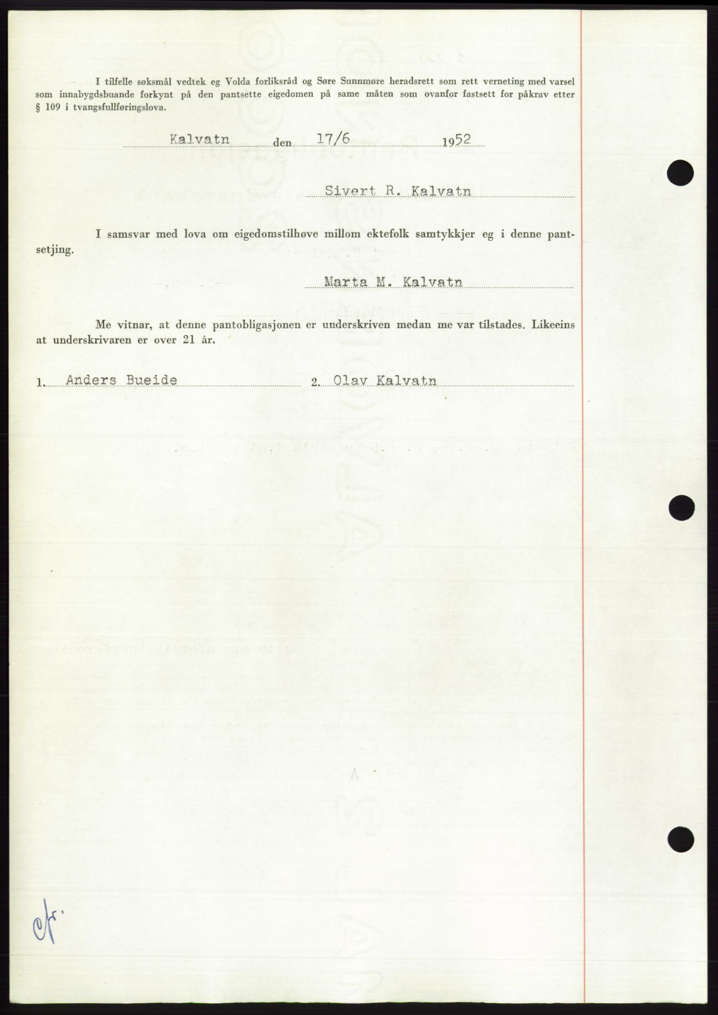 Søre Sunnmøre sorenskriveri, AV/SAT-A-4122/1/2/2C/L0121: Pantebok nr. 9B, 1951-1952, Dagboknr: 1220/1952
