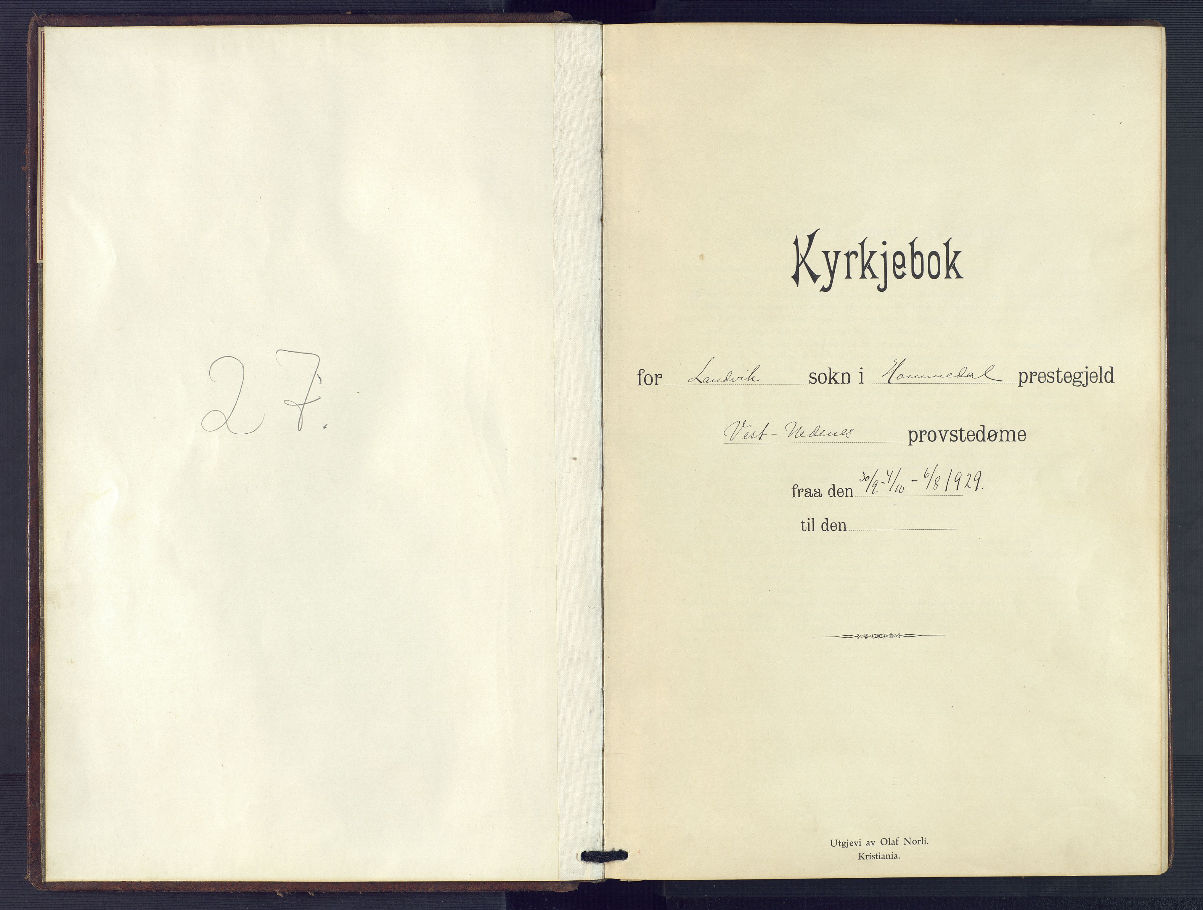 Hommedal sokneprestkontor, SAK/1111-0023/F/Fb/Fbb/L0009: Klokkerbok nr. B 9, 1929-1953