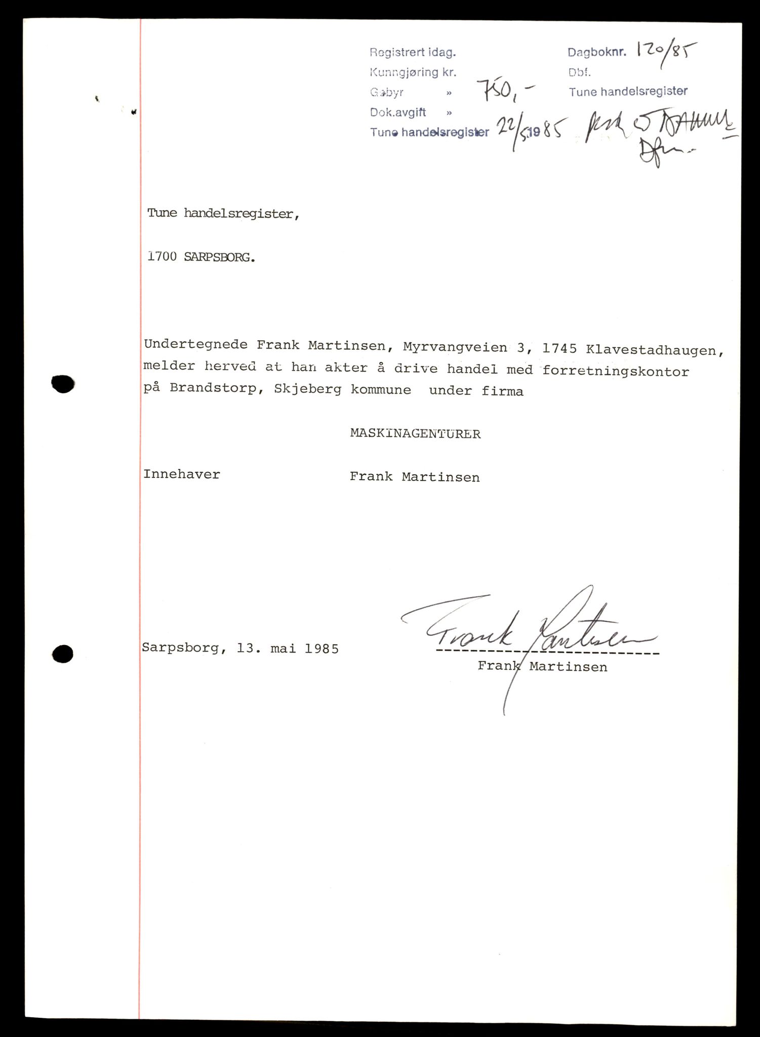 Tune sorenskriveri, AV/SAT-A-10470/K/Ke/Kea/L0029: Enkeltmannsforetak, aksjeselskap og andelslag, M - Se, 1944-1990, s. 1