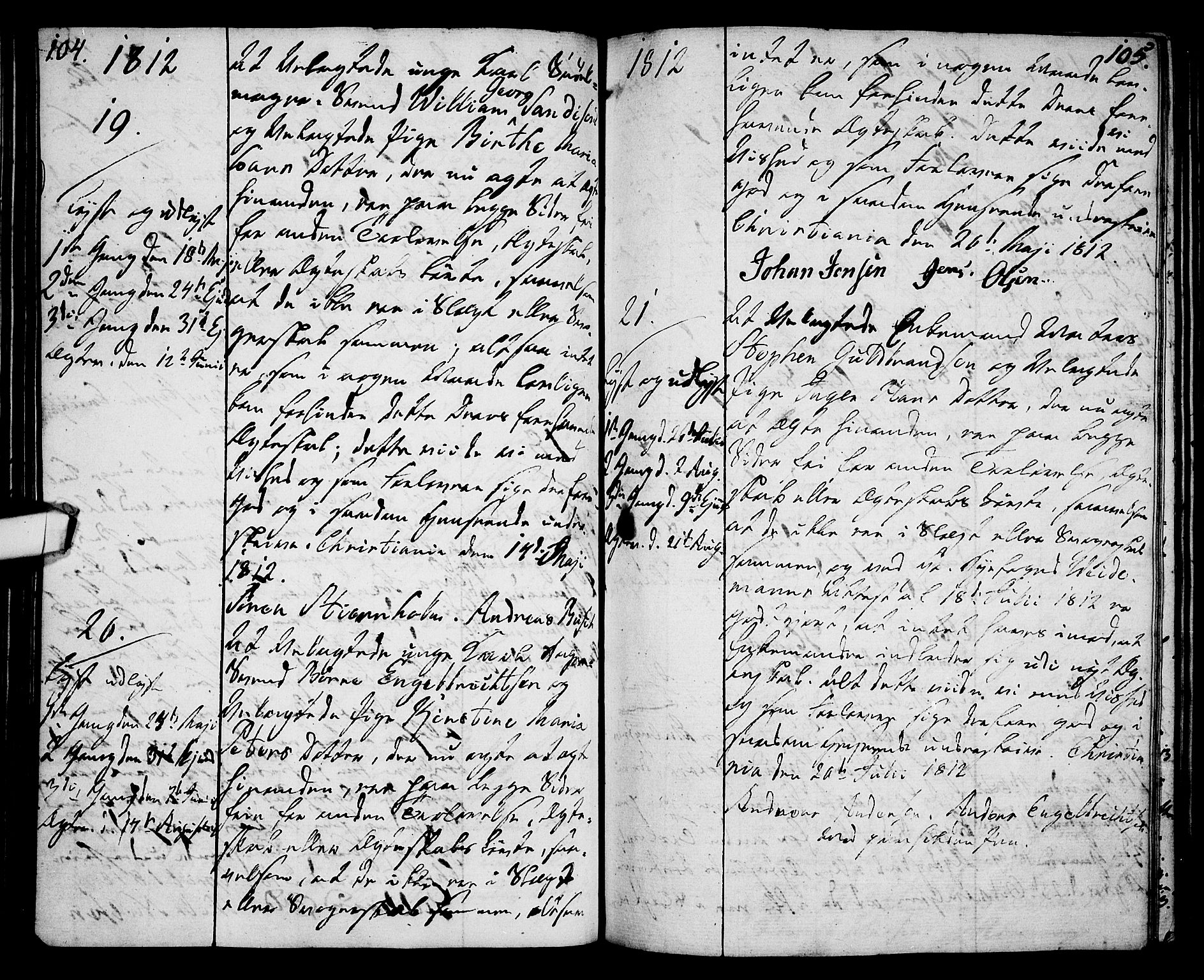 Oslo domkirke Kirkebøker, AV/SAO-A-10752/L/La/L0011: Forlovererklæringer nr. 11, 1807-1819, s. 104-105
