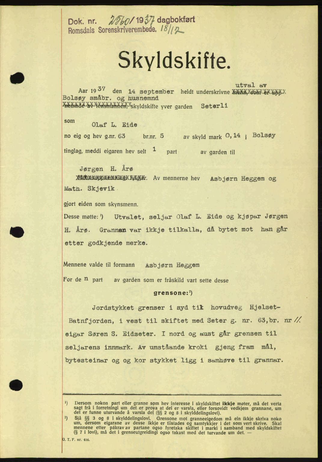 Romsdal sorenskriveri, SAT/A-4149/1/2/2C: Pantebok nr. A4, 1937-1938, Dagboknr: 2560/1937