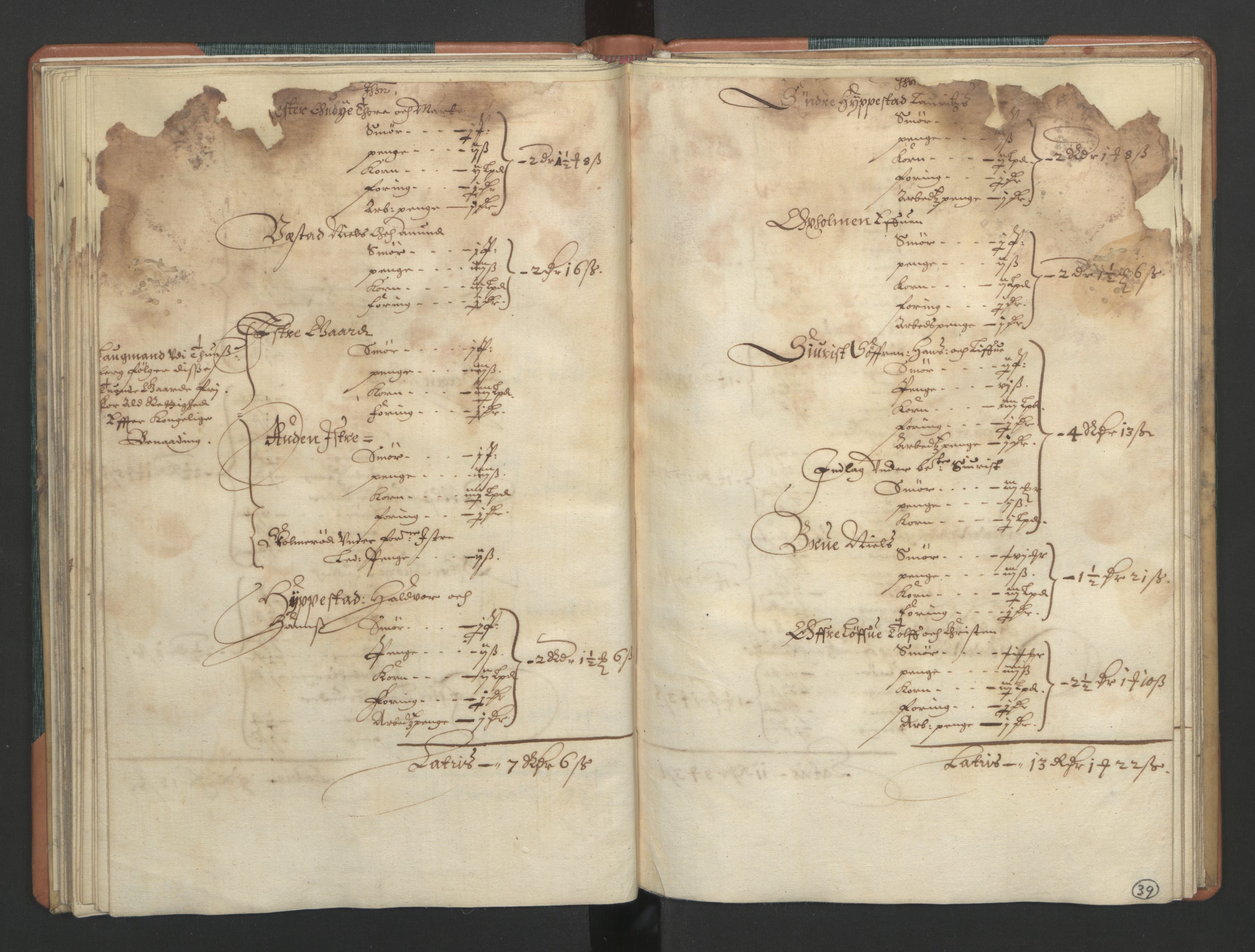 Rentekammeret inntil 1814, Realistisk ordnet avdeling, AV/RA-EA-4070/L/L0015/0002: Tønsberg lagdømme. Brunla len: / Brunla len. Kronens jordebok, 1661, s. 38b-39a