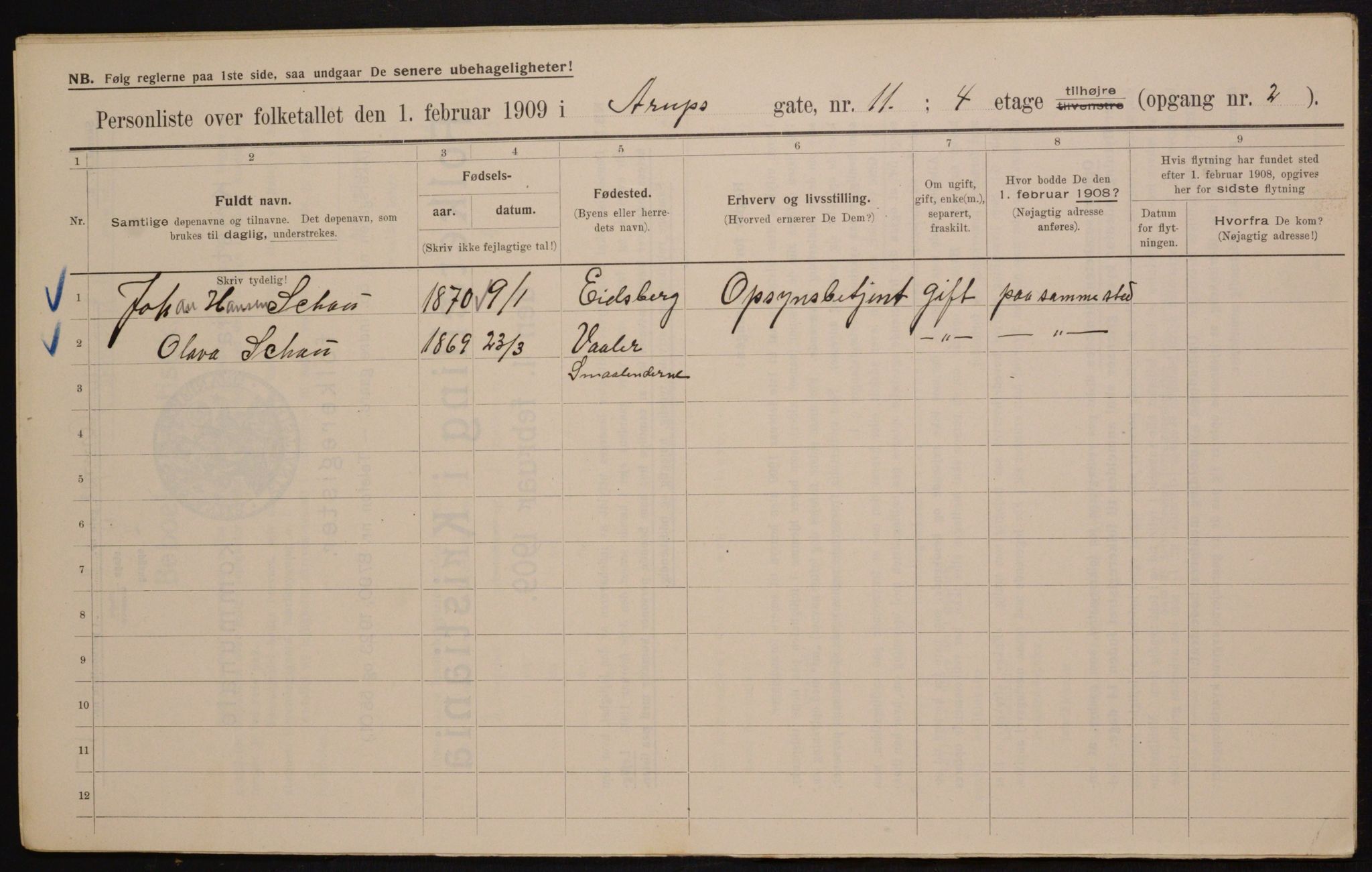 OBA, Kommunal folketelling 1.2.1909 for Kristiania kjøpstad, 1909, s. 2149