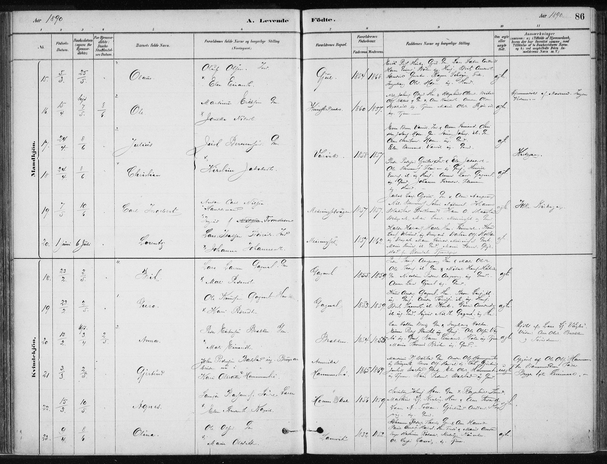 Ministerialprotokoller, klokkerbøker og fødselsregistre - Møre og Romsdal, SAT/A-1454/586/L0987: Ministerialbok nr. 586A13, 1879-1892, s. 86