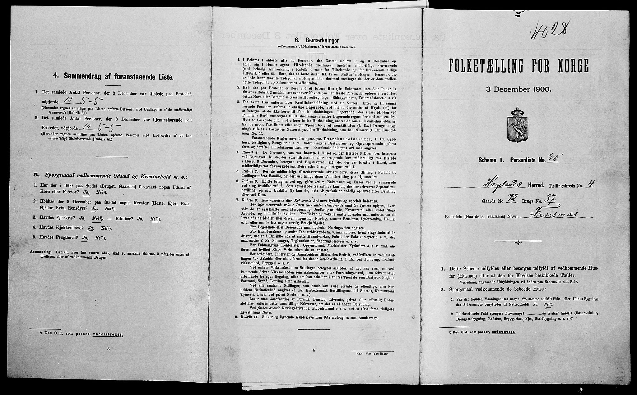 SAK, Folketelling 1900 for 1015 Hægeland herred, 1900, s. 255