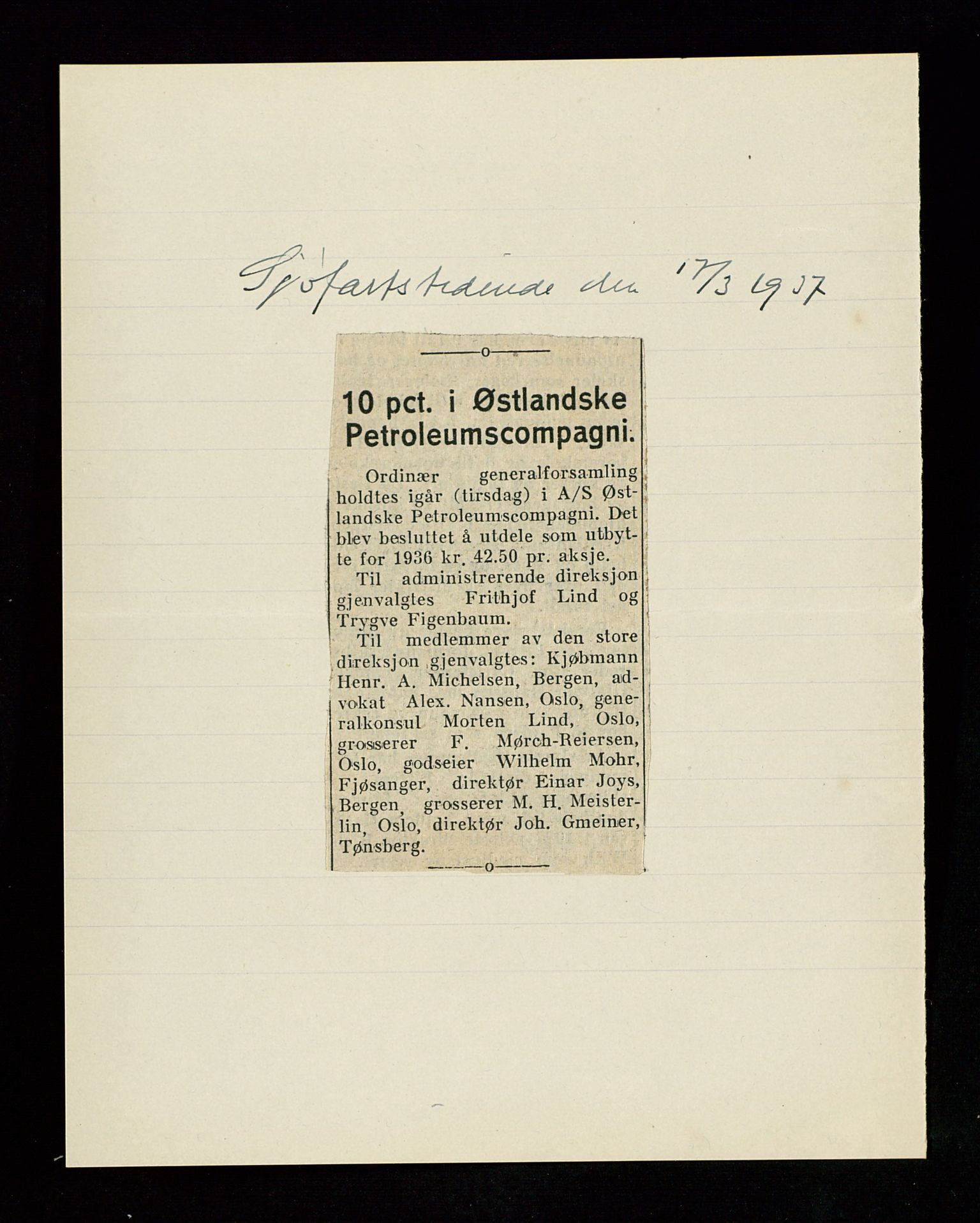 PA 1534 - Østlandske Petroleumscompagni A/S, AV/SAST-A-101954/A/Aa/L0002/0006: Generalforsamlinger. / Generalforsamling, 1937, s. 3