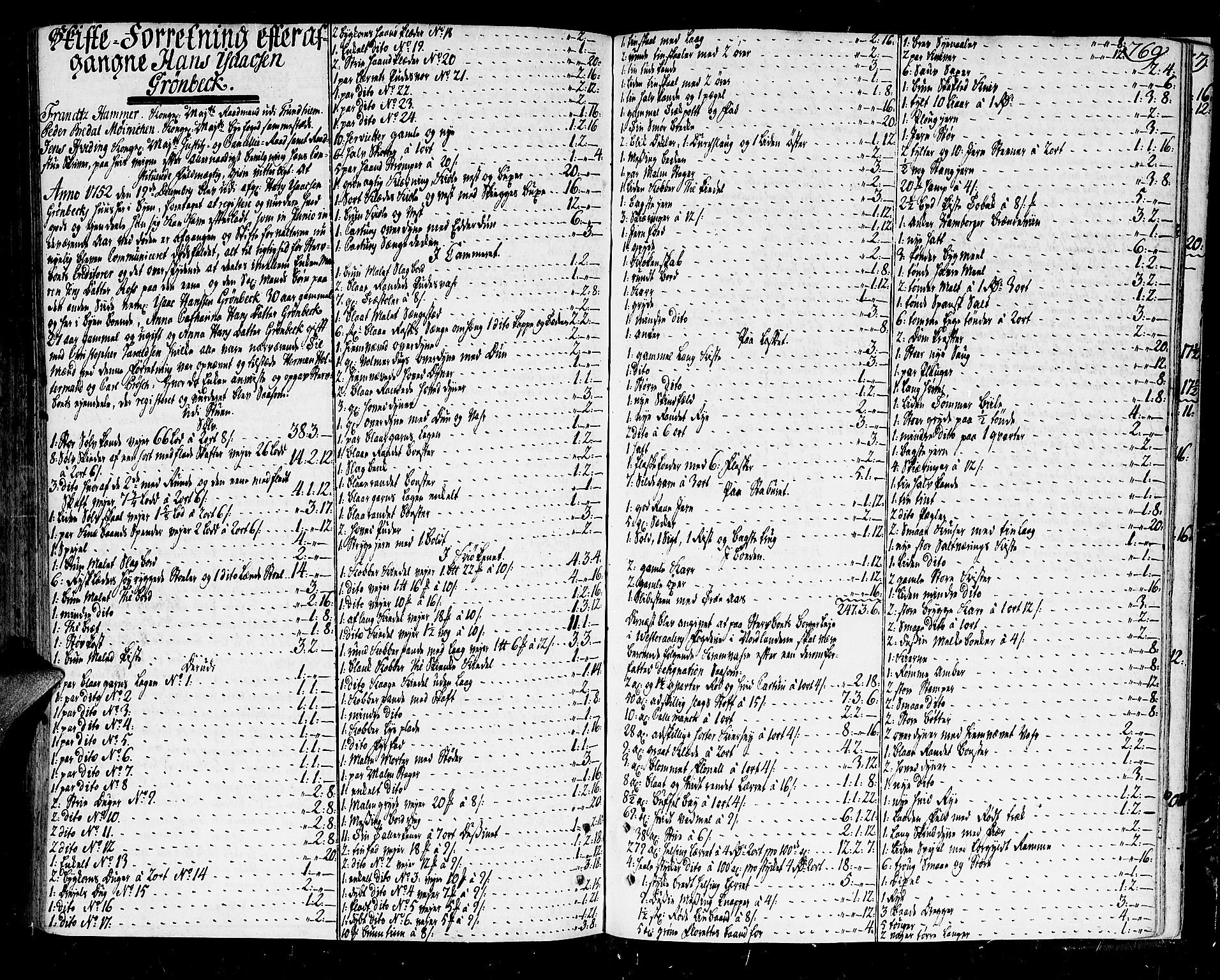 Trondheim byfogd, AV/SAT-A-0003/1/3/3A/L0017: Skifteprotokoll - gml.nr.14b. (m/ register), 1751-1753, s. 769