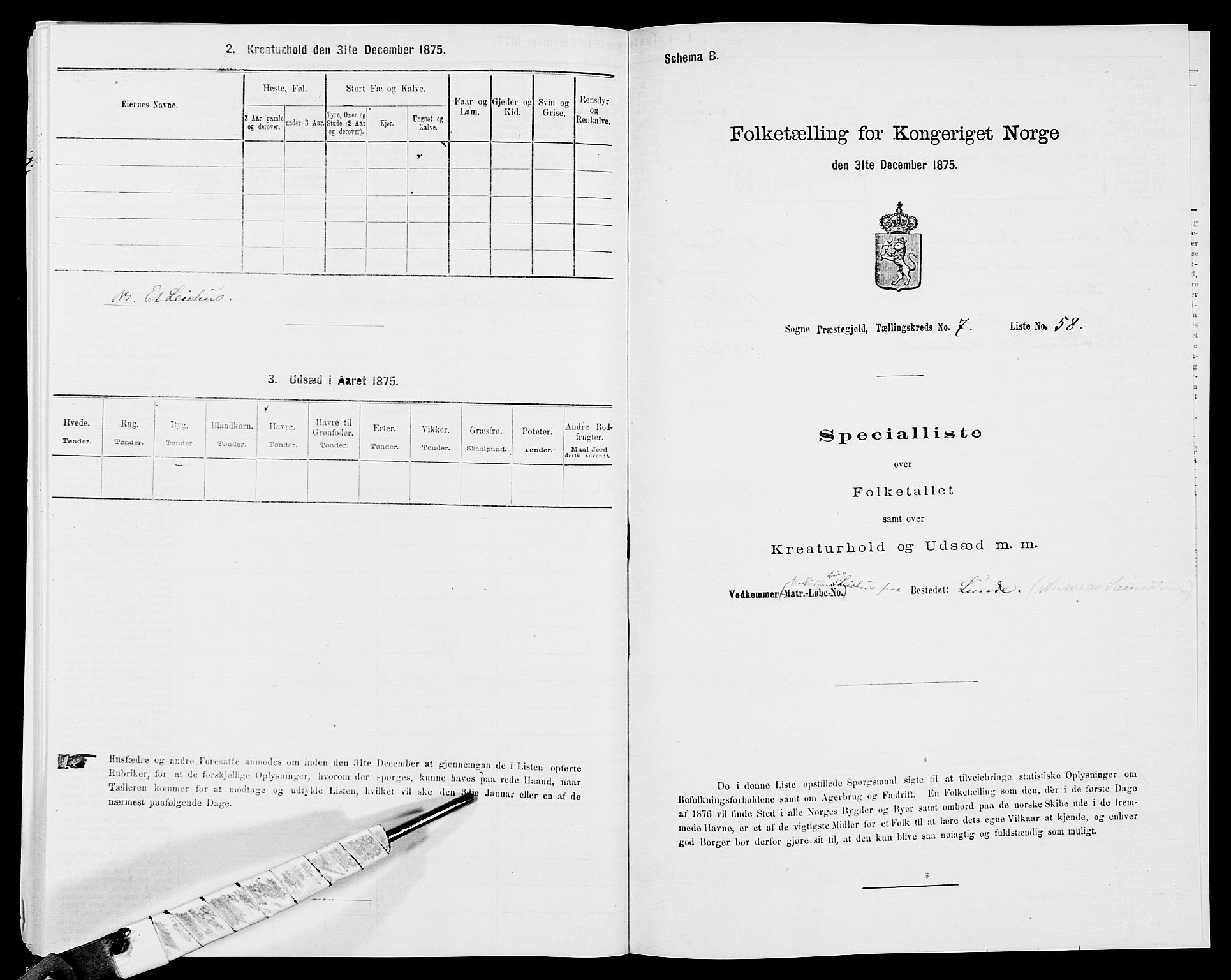 SAK, Folketelling 1875 for 1018P Søgne prestegjeld, 1875, s. 669