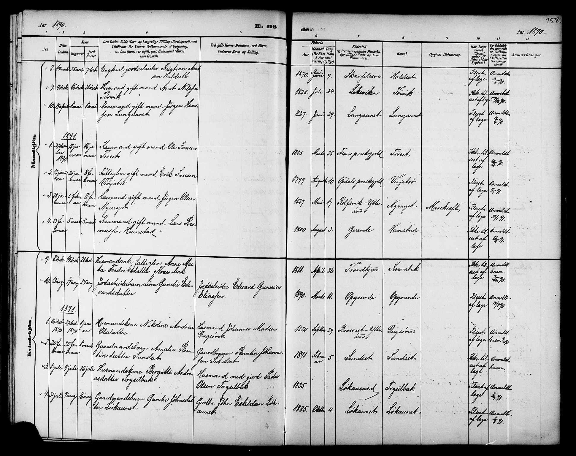 Ministerialprotokoller, klokkerbøker og fødselsregistre - Nord-Trøndelag, SAT/A-1458/733/L0327: Klokkerbok nr. 733C02, 1888-1918, s. 158