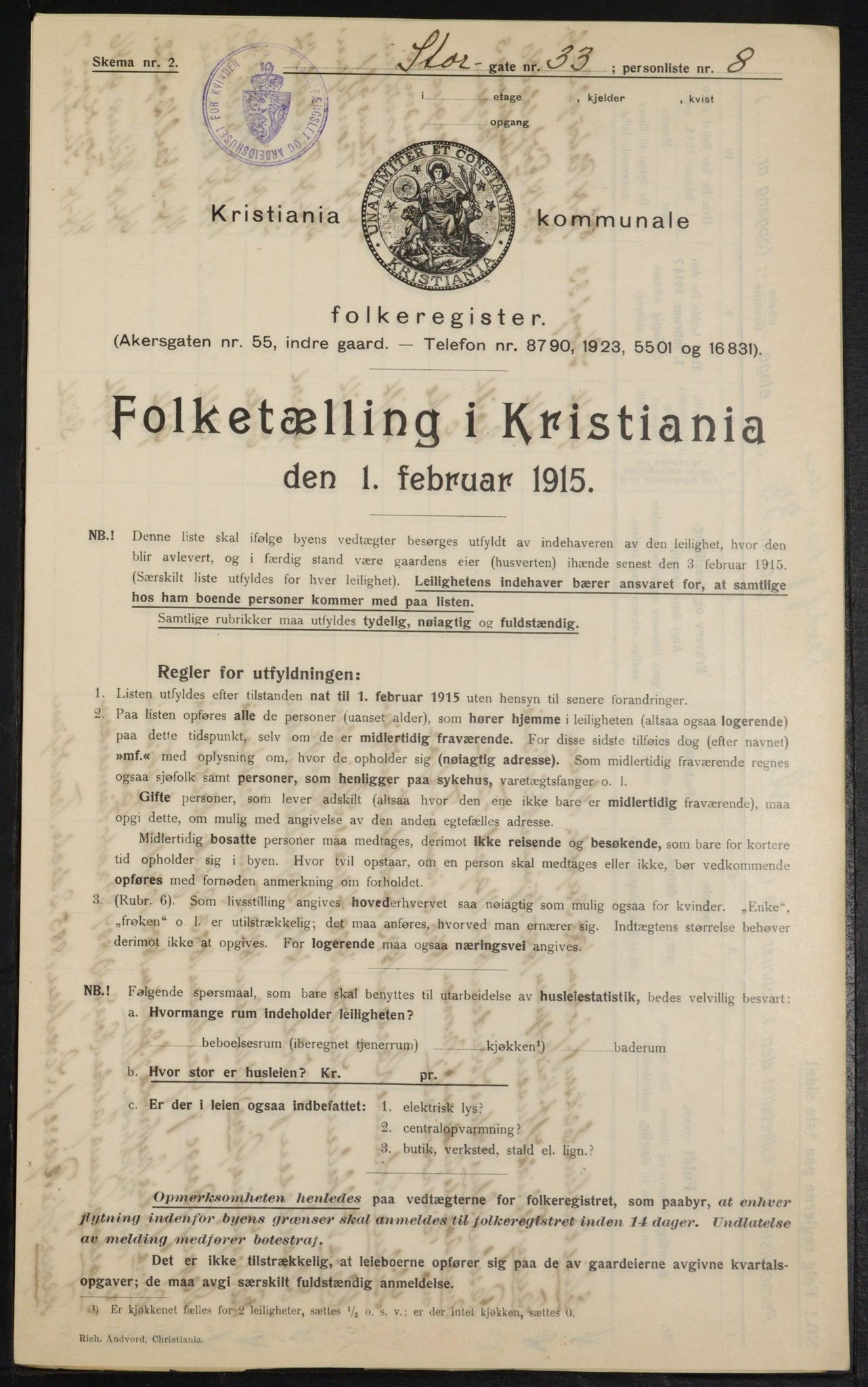 OBA, Kommunal folketelling 1.2.1915 for Kristiania, 1915, s. 103317