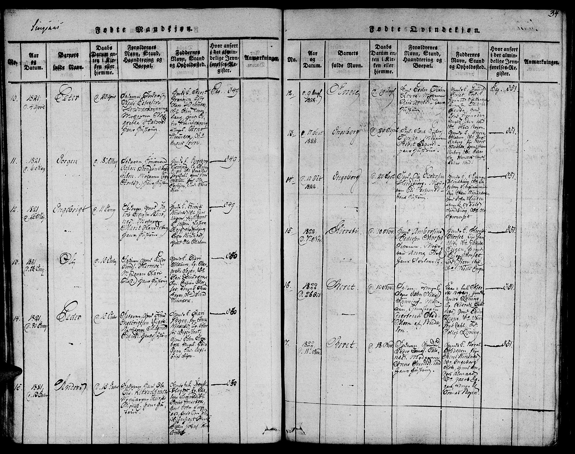 Ministerialprotokoller, klokkerbøker og fødselsregistre - Sør-Trøndelag, SAT/A-1456/685/L0955: Ministerialbok nr. 685A03 /2, 1817-1829, s. 34