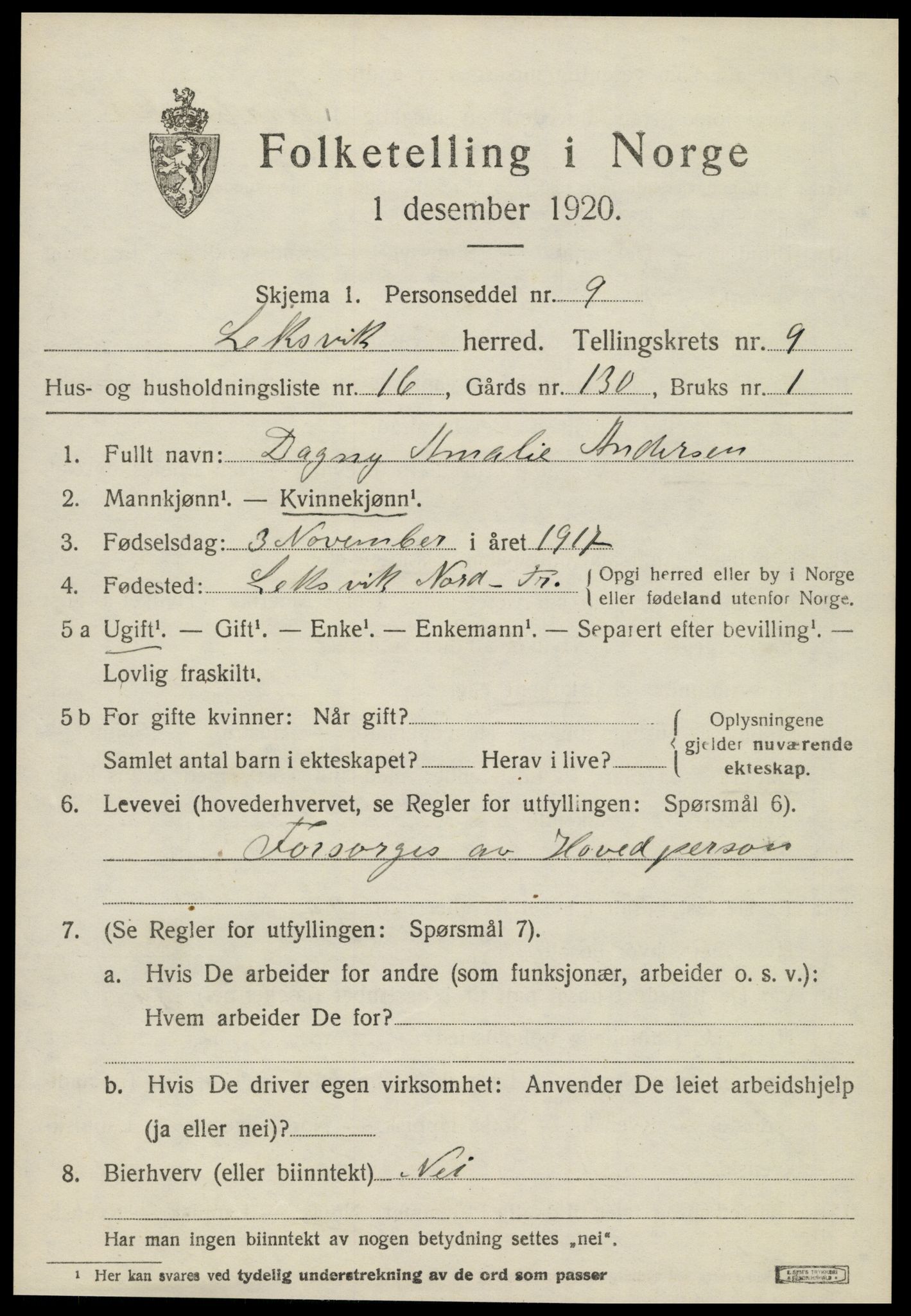 SAT, Folketelling 1920 for 1718 Leksvik herred, 1920, s. 7126