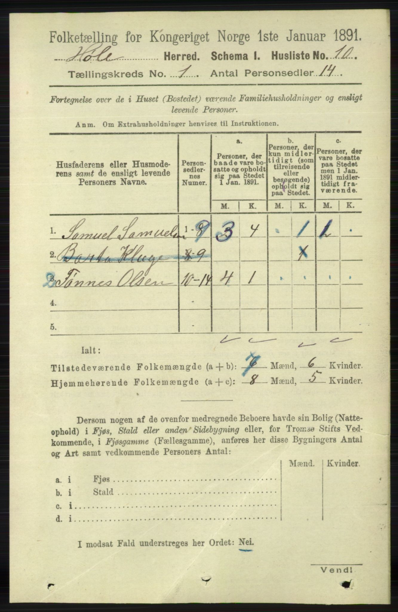 RA, Folketelling 1891 for 1128 Høle herred, 1891, s. 28