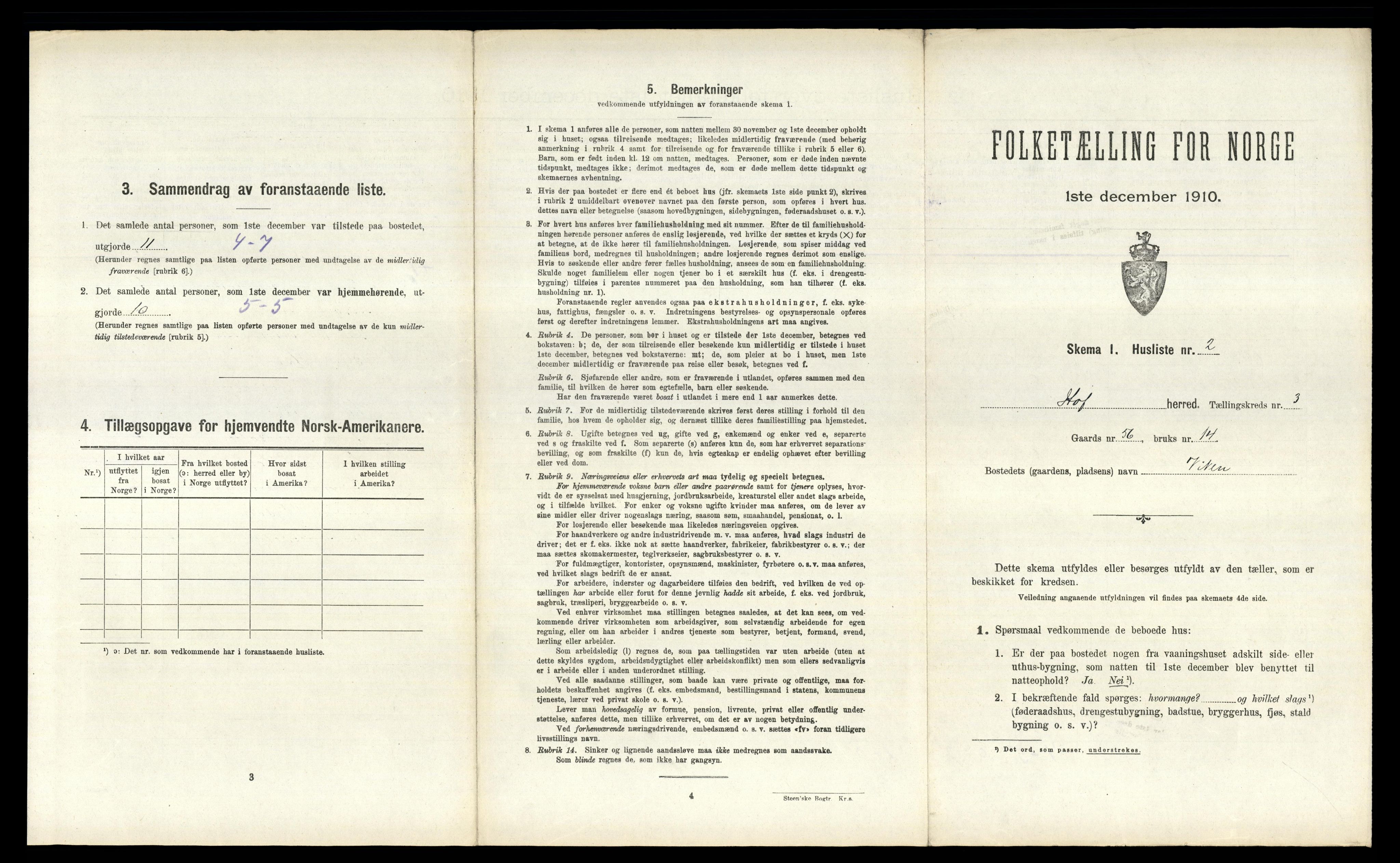 RA, Folketelling 1910 for 0424 Hof herred, 1910, s. 540