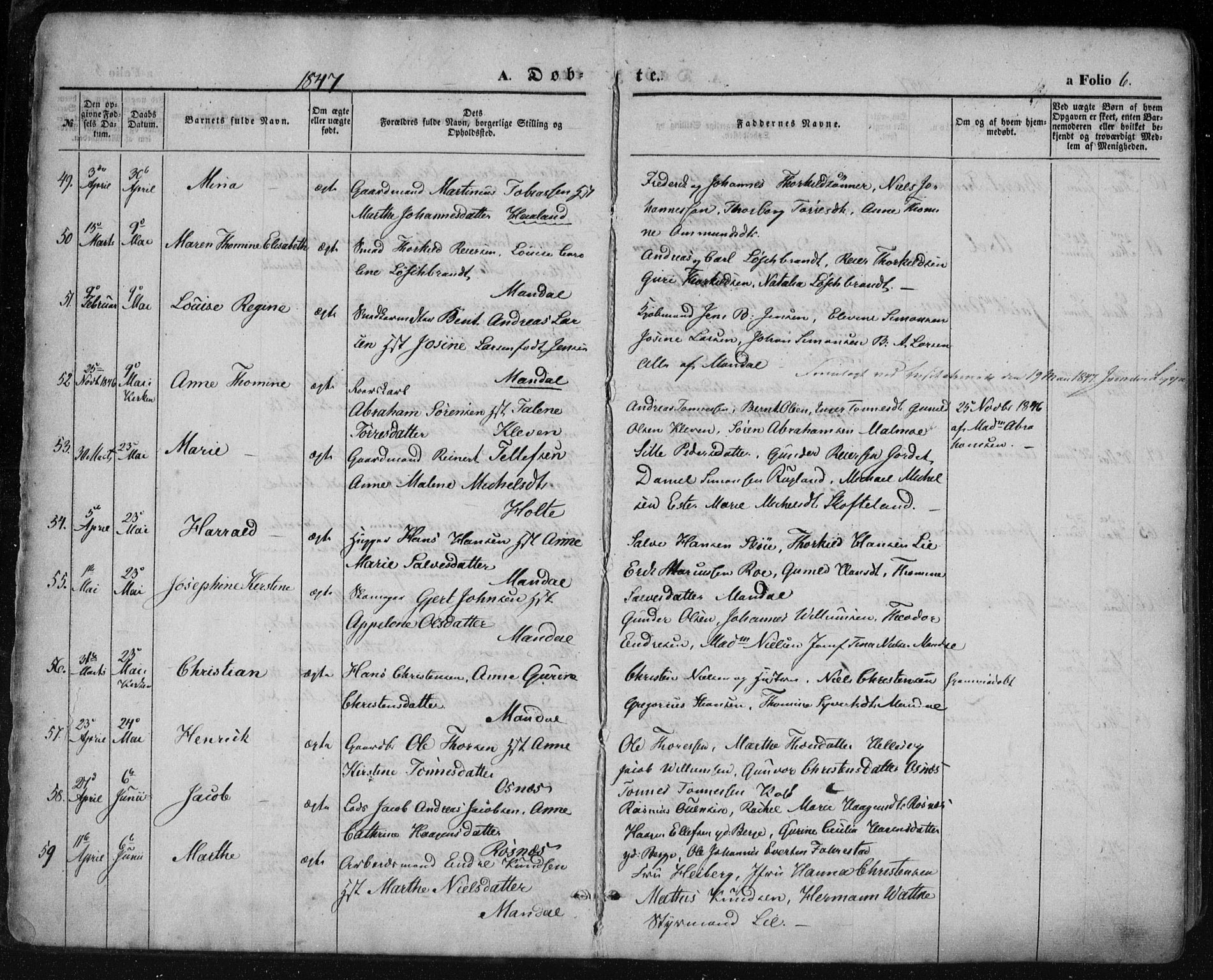 Mandal sokneprestkontor, AV/SAK-1111-0030/F/Fa/Faa/L0013: Ministerialbok nr. A 13, 1847-1859, s. 6