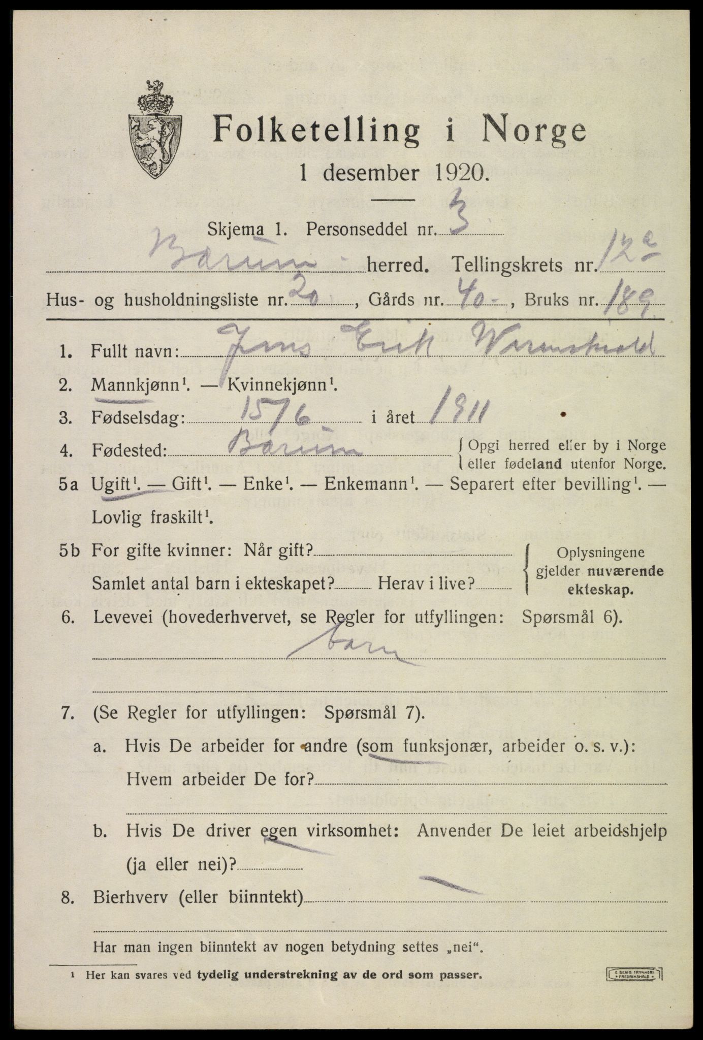 SAO, Folketelling 1920 for 0219 Bærum herred, 1920, s. 26198