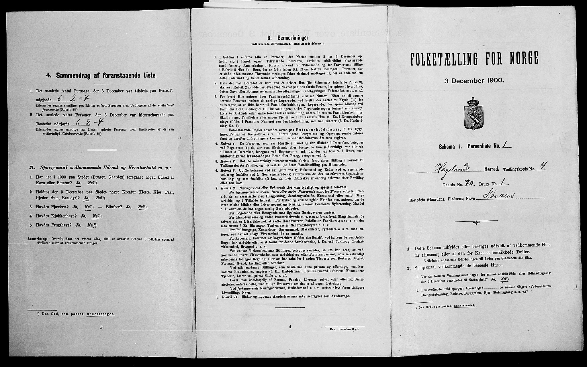 SAK, Folketelling 1900 for 1015 Hægeland herred, 1900, s. 190