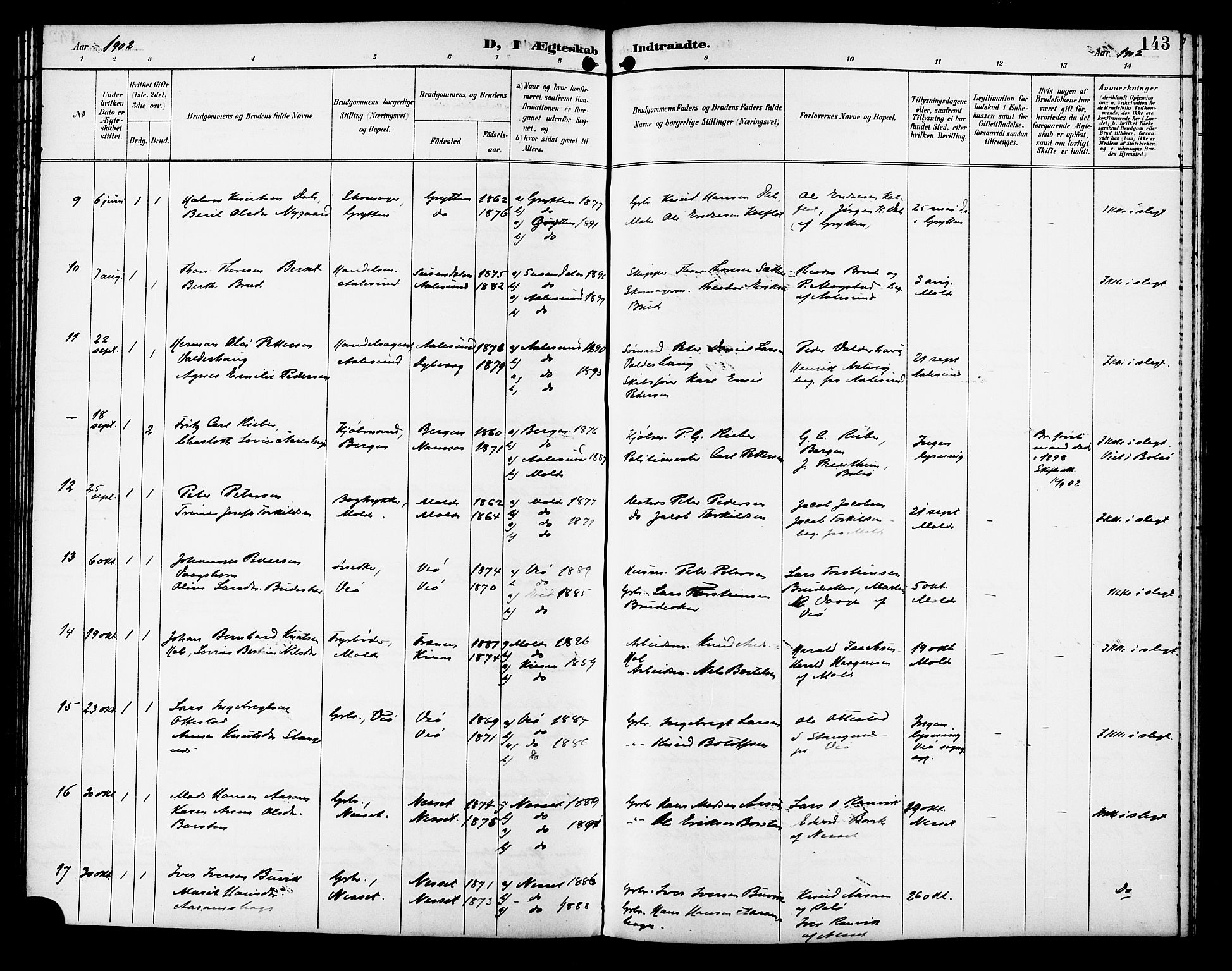 Ministerialprotokoller, klokkerbøker og fødselsregistre - Møre og Romsdal, SAT/A-1454/558/L0702: Klokkerbok nr. 558C03, 1894-1915, s. 143