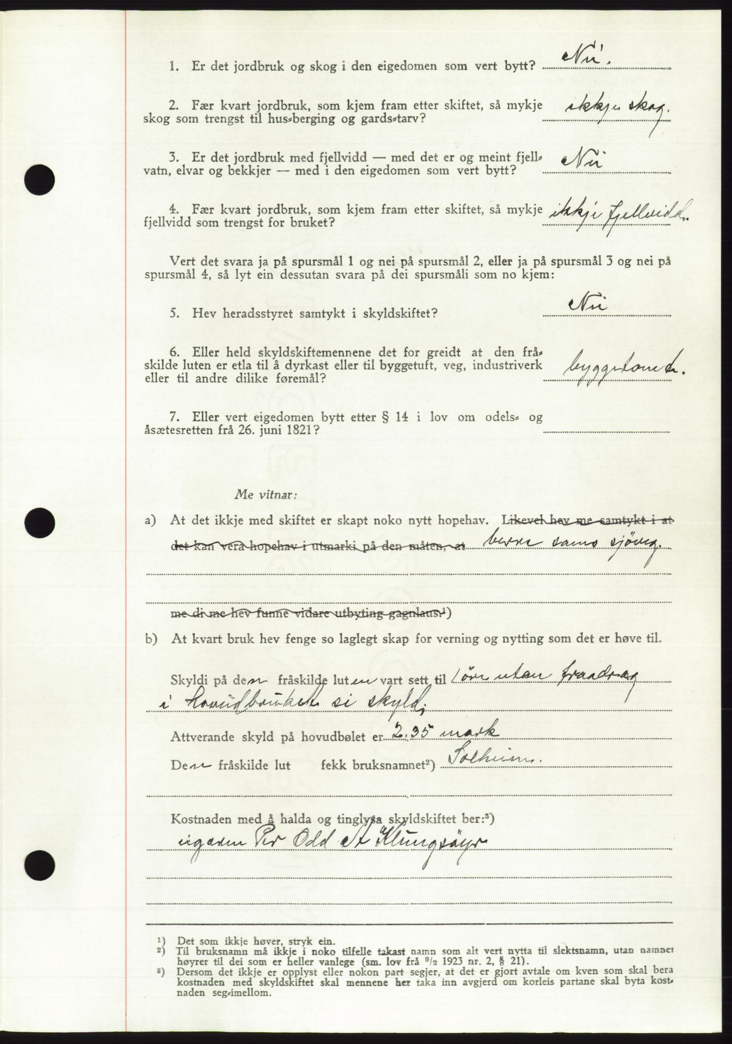 Søre Sunnmøre sorenskriveri, AV/SAT-A-4122/1/2/2C/L0085: Pantebok nr. 11A, 1949-1949, Dagboknr: 2031/1949
