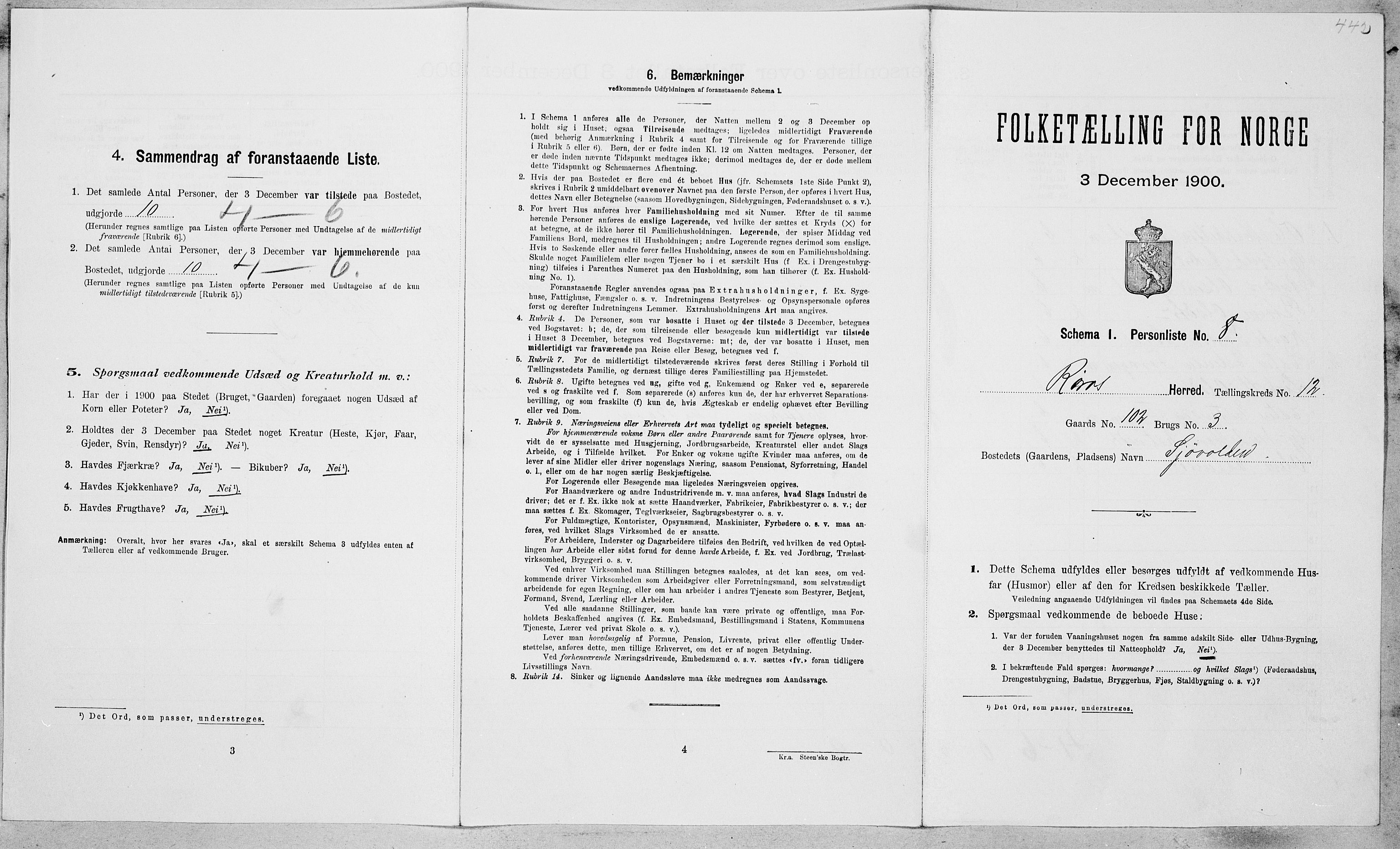 SAT, Folketelling 1900 for 1640 Røros herred, 1900, s. 1304