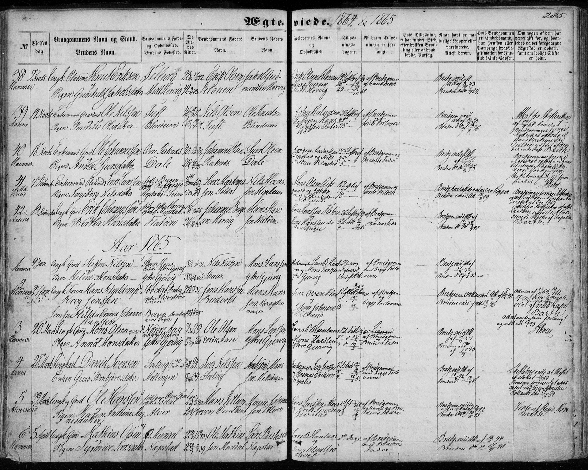 Hamre sokneprestembete, AV/SAB-A-75501/H/Ha/Haa/Haaa/L0014: Ministerialbok nr. A 14, 1858-1872, s. 285
