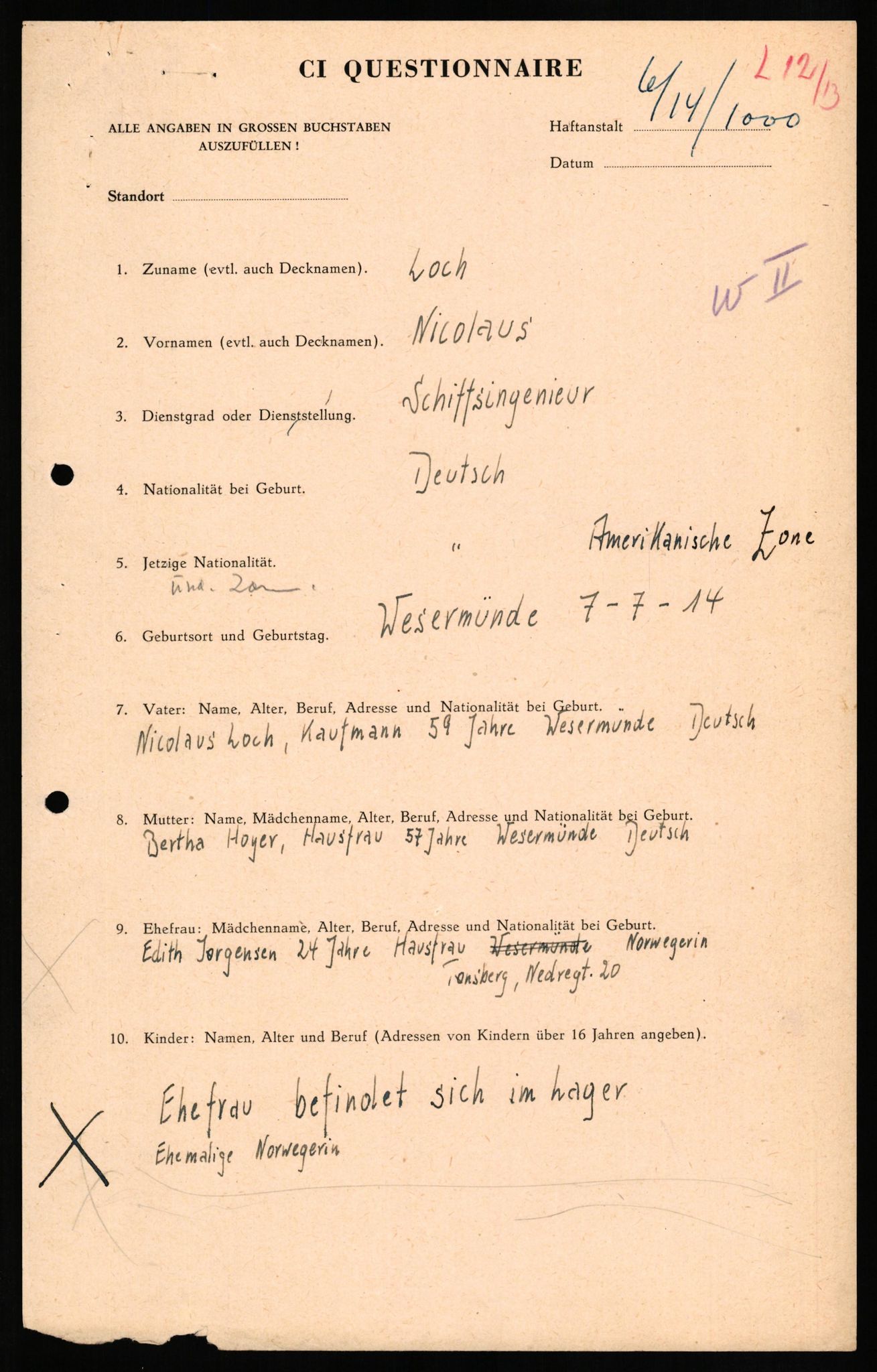 Forsvaret, Forsvarets overkommando II, AV/RA-RAFA-3915/D/Db/L0020: CI Questionaires. Tyske okkupasjonsstyrker i Norge. Tyskere., 1945-1946, s. 253