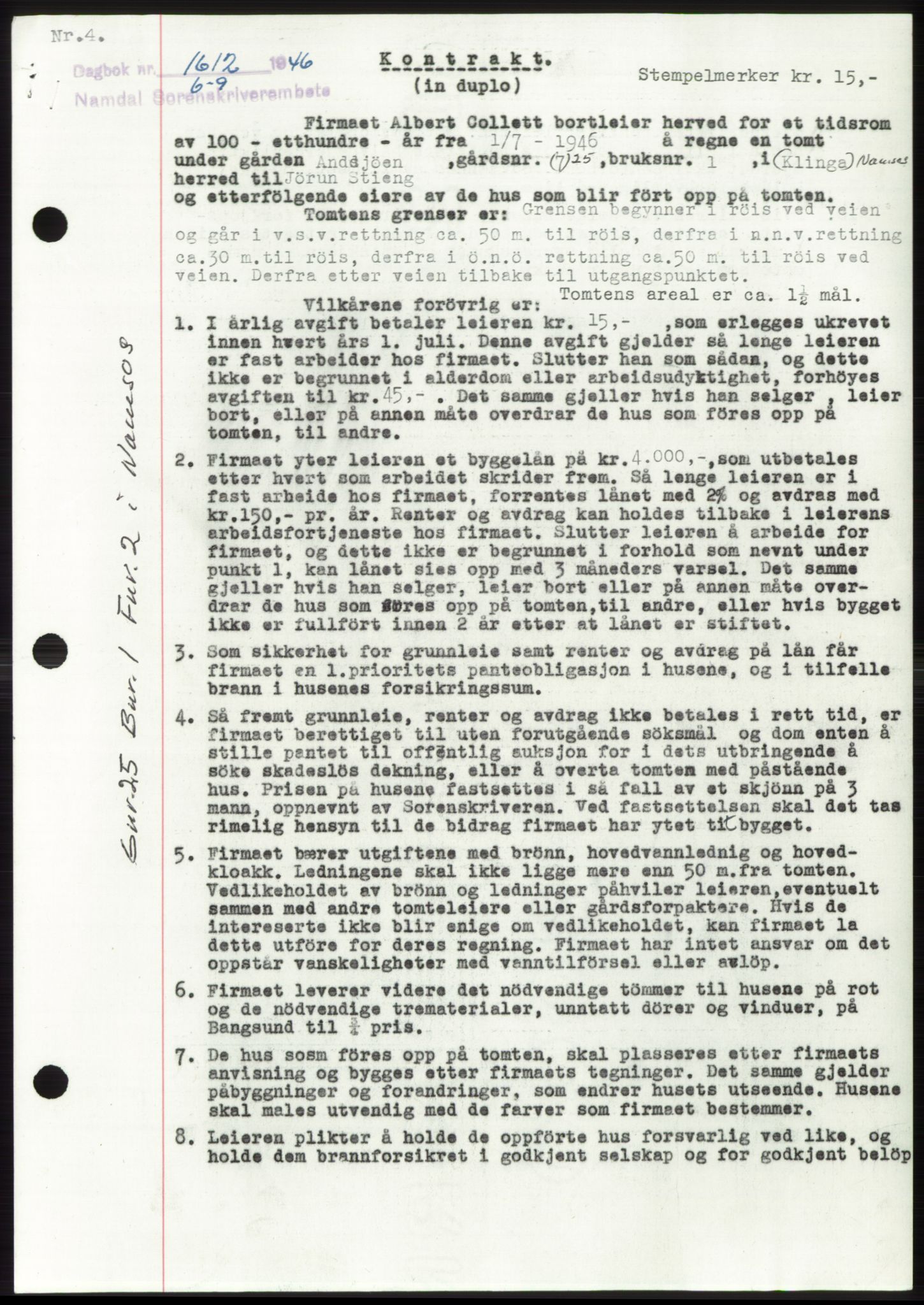 Namdal sorenskriveri, SAT/A-4133/1/2/2C: Pantebok nr. -, 1946-1947, Dagboknr: 1612/1946