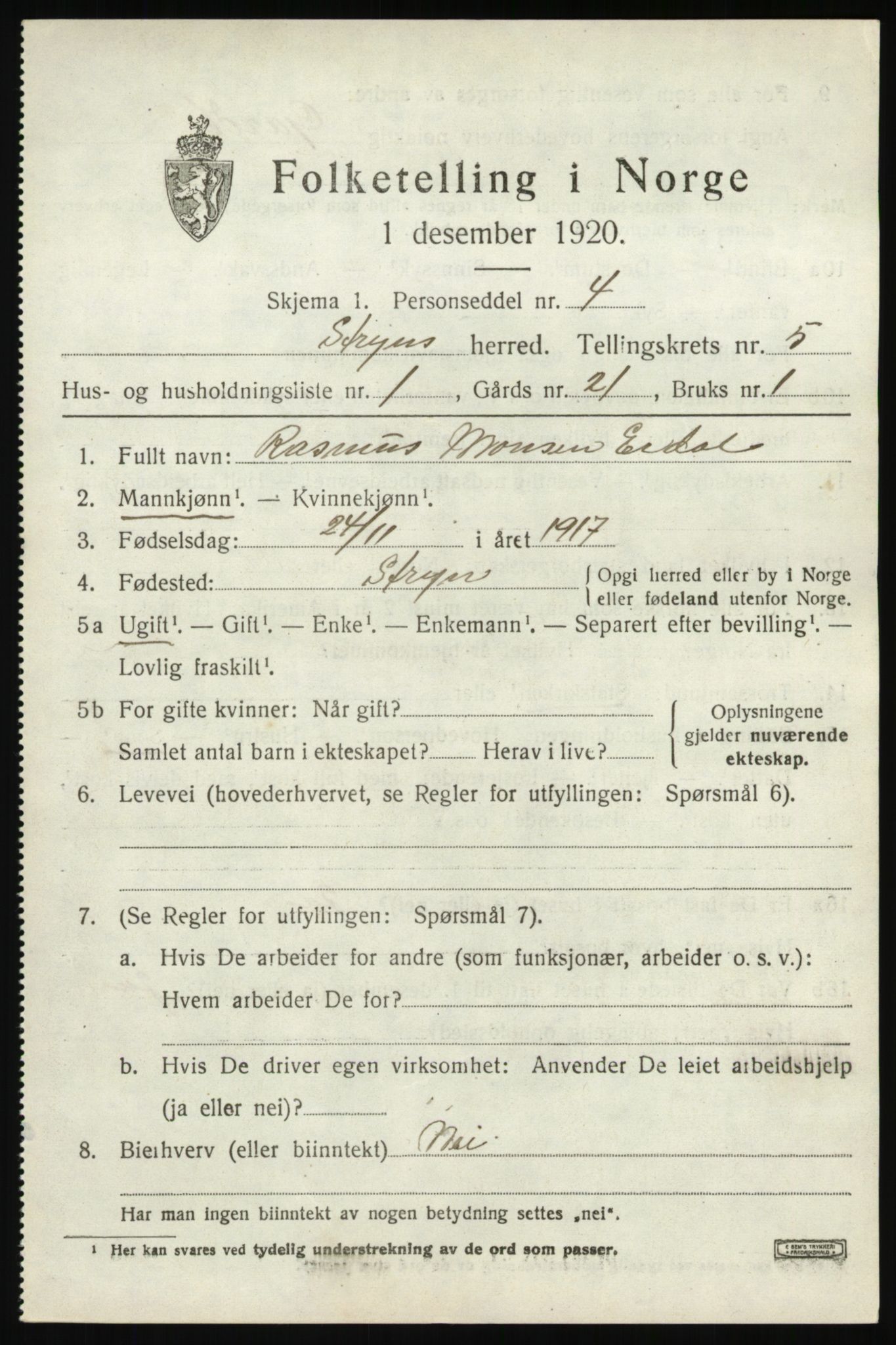 SAB, Folketelling 1920 for 1448 Stryn herred, 1920, s. 2154