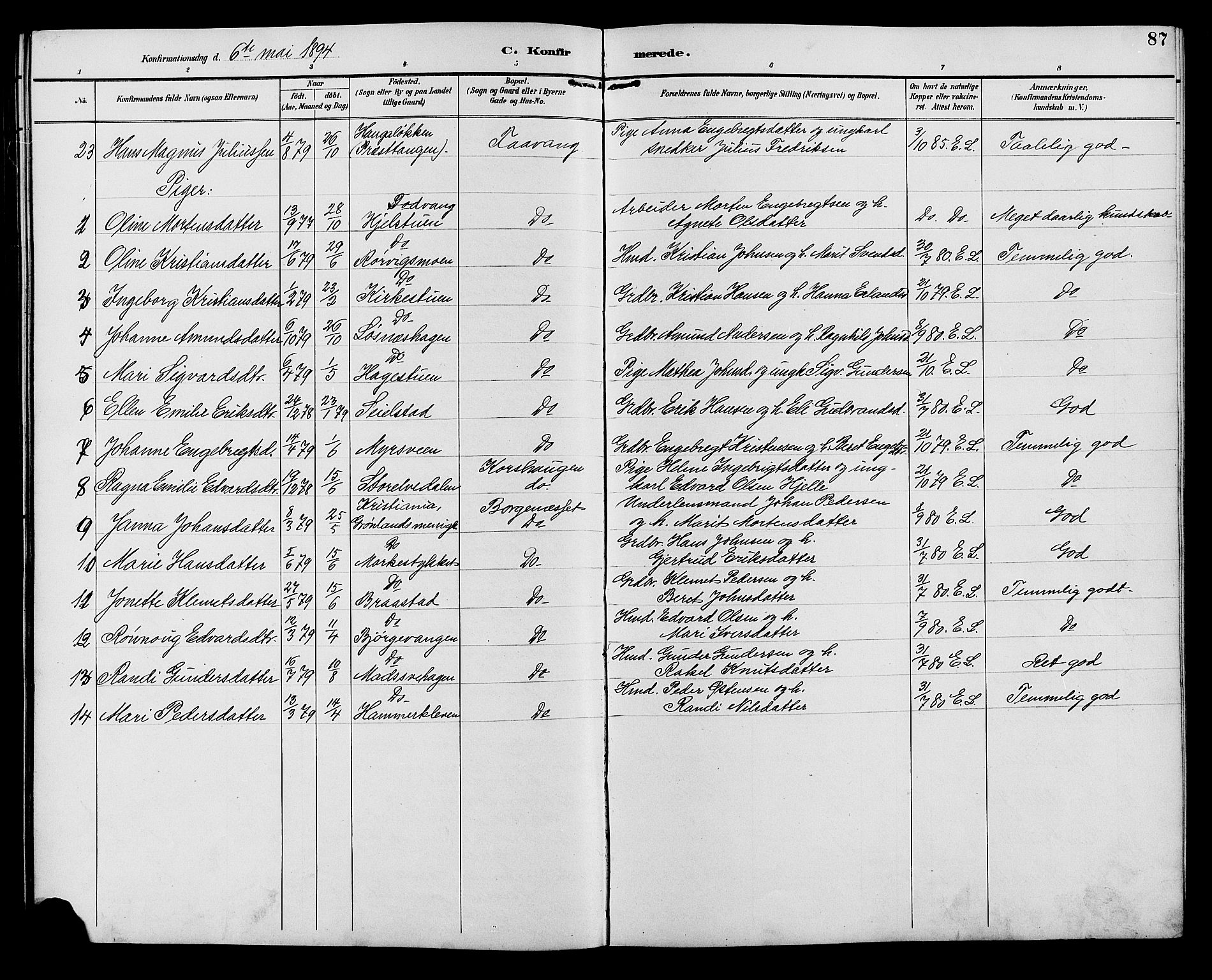 Ringebu prestekontor, AV/SAH-PREST-082/H/Ha/Hab/L0007: Klokkerbok nr. 7, 1890-1910, s. 87