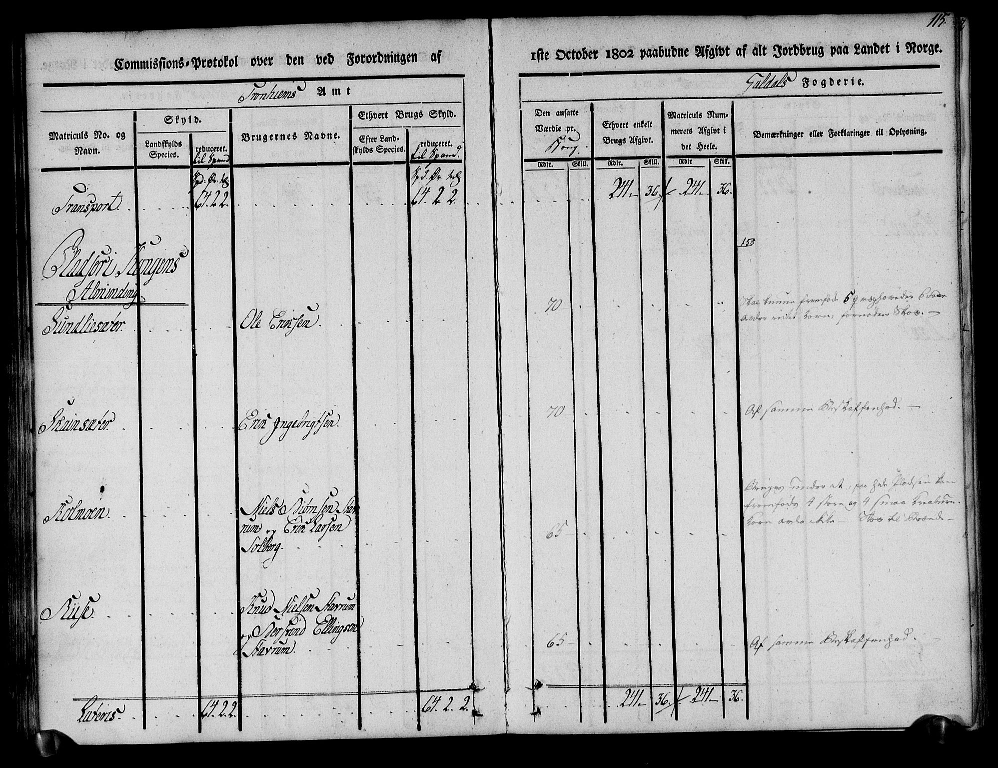 Rentekammeret inntil 1814, Realistisk ordnet avdeling, AV/RA-EA-4070/N/Ne/Nea/L0136a: Orkdal og Gauldal fogderi. Kommisjonsprotokoll for Gauldalen, 1803, s. 116