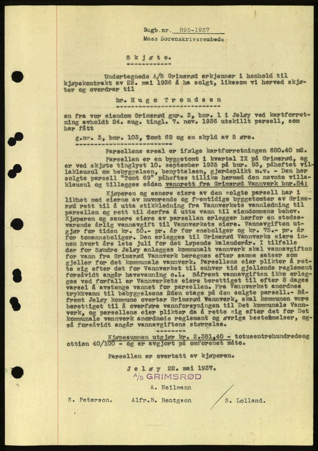 Moss sorenskriveri, SAO/A-10168: Pantebok nr. A2, 1936-1937, Dagboknr: 895/1937