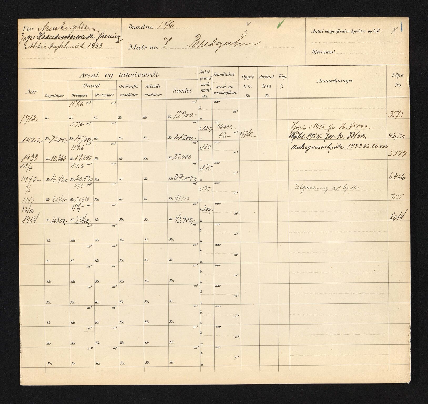 Stavanger kommune. Skattetakstvesenet, BYST/A-0440/F/Fa/Faa/L0006/0003: Skattetakstkort / Breigata 7 - Breigata 26